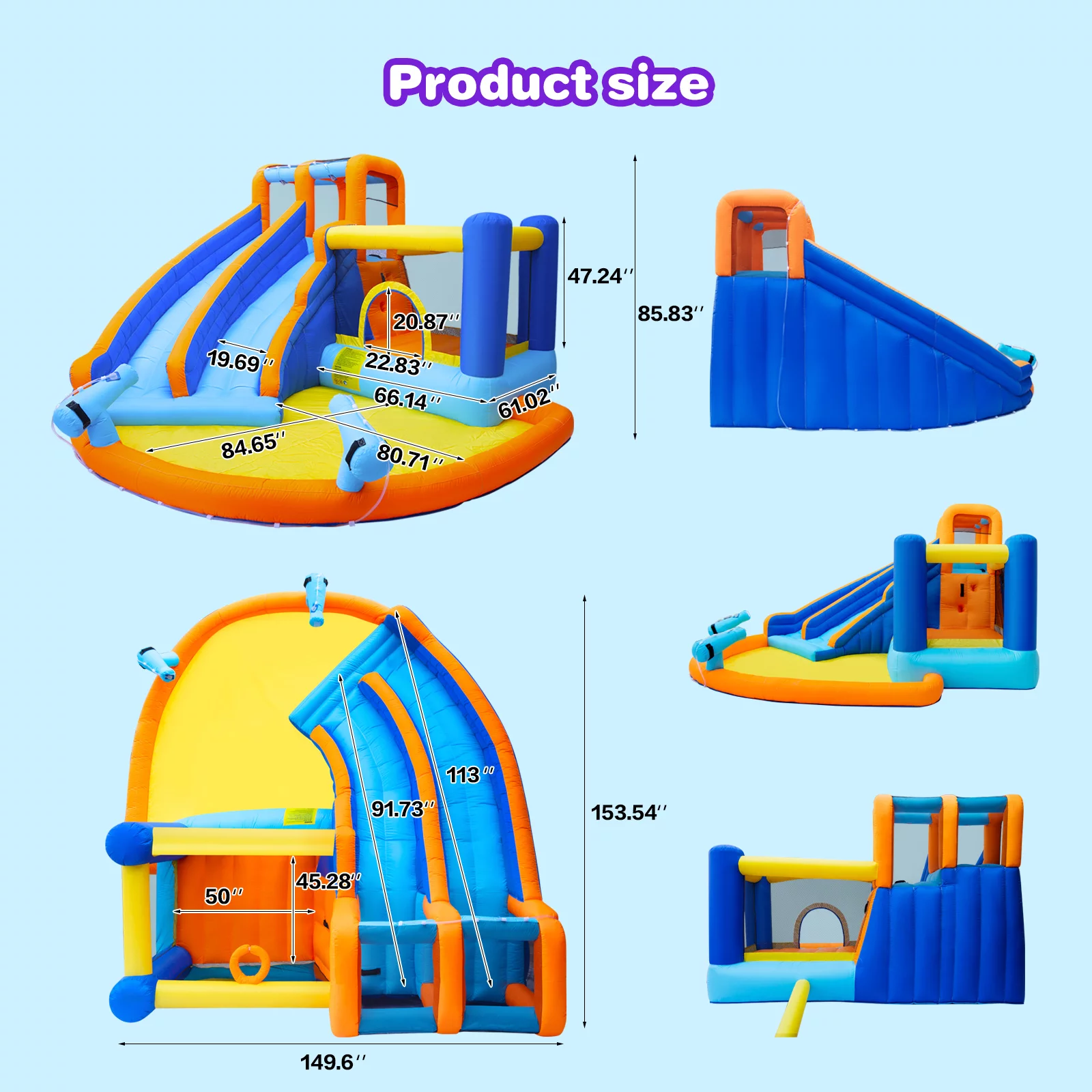 JOYLDIAS Kids Inflatable Water Slide Giant Water Park Double Slide Bouncer Playhouse Castle with 4 Water Guns, Pool, Jump Area, Climbing Wall, Air Blower - Womvr