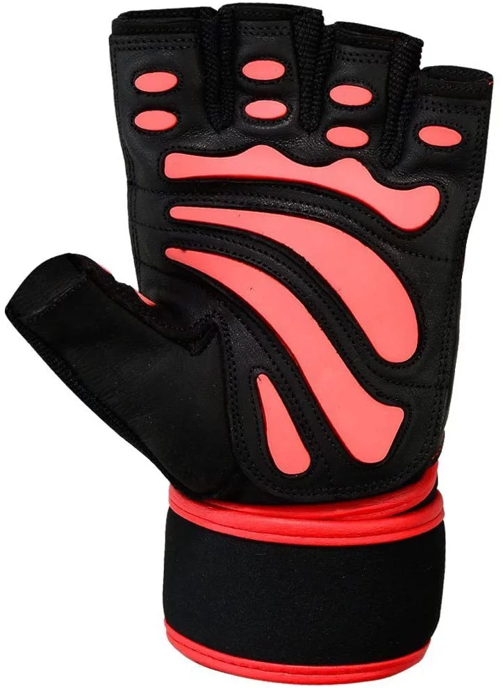 MRX Weight Lifting Gloves Gym Power Training Fitness Bodybuilding Glove Long Wrist Strap Black / Red M - Womvr