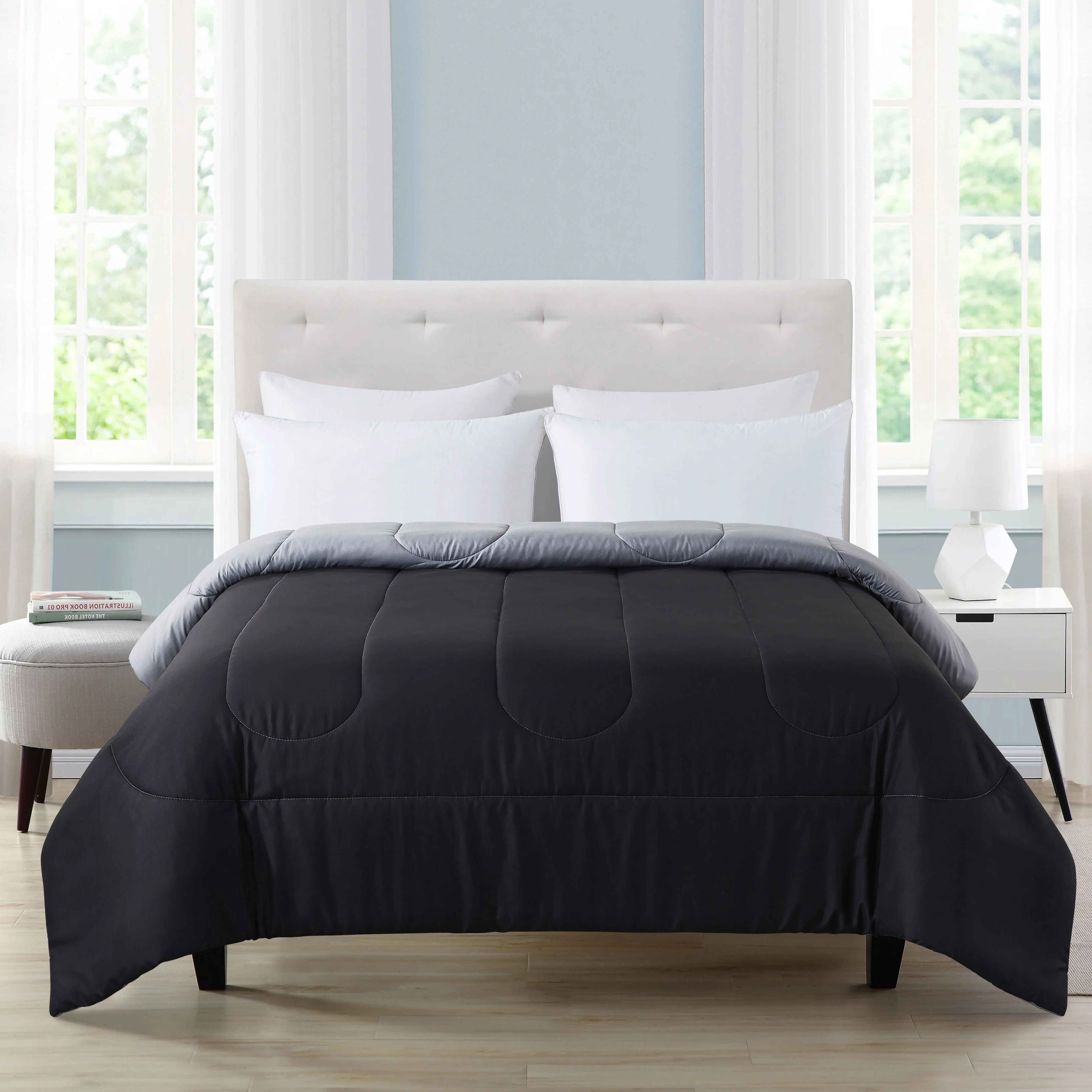 Mainstays Reversible Microfiber Comforter, Navy, Twin/Twin XL, Adult, Unisex - Womvr