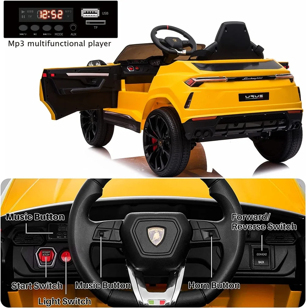 Lamborghini Urus 12V Electric Powered Ride on Car Toys for Girls Boys, Black Kids Electric Vehicles Ride on Toys with Remote Control, Foot Pedal, MP3 Player and LED Headlights, CL61 - Womvr
