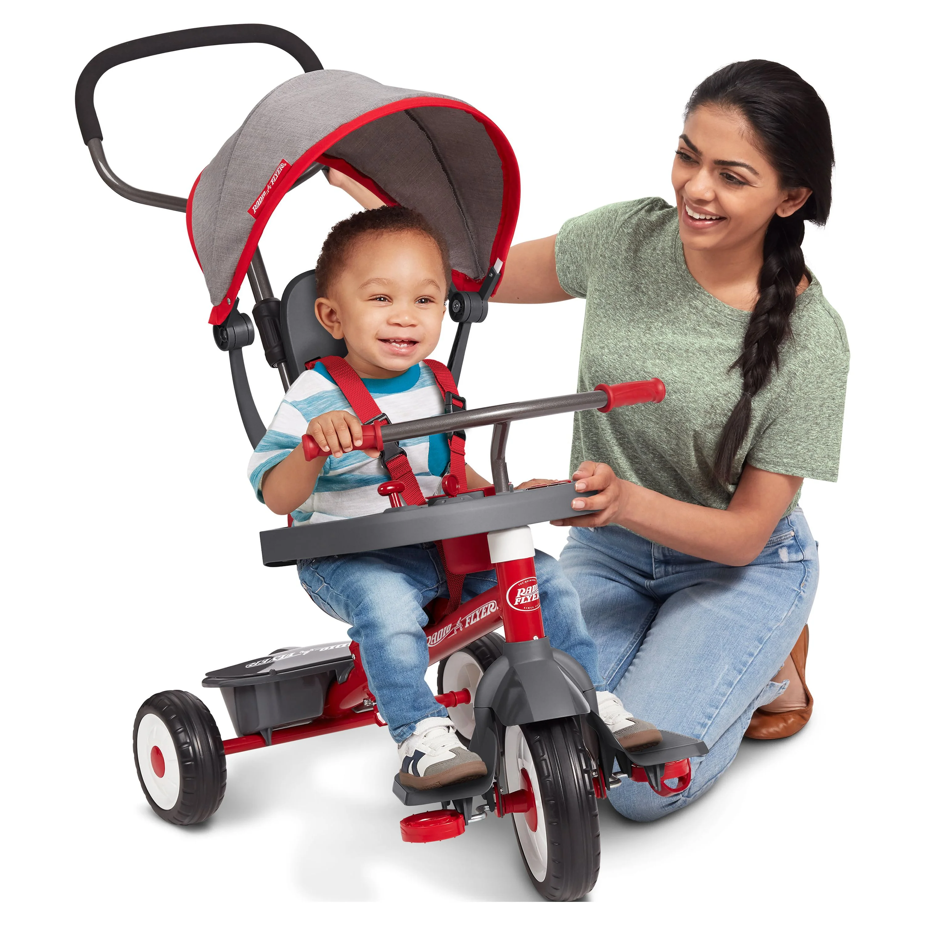 Radio Flyer, 4-in-1 Stroll 'N Trike with Activity Tray, Red & Gray, Convertible Tricycle,  Unisex - Womvr