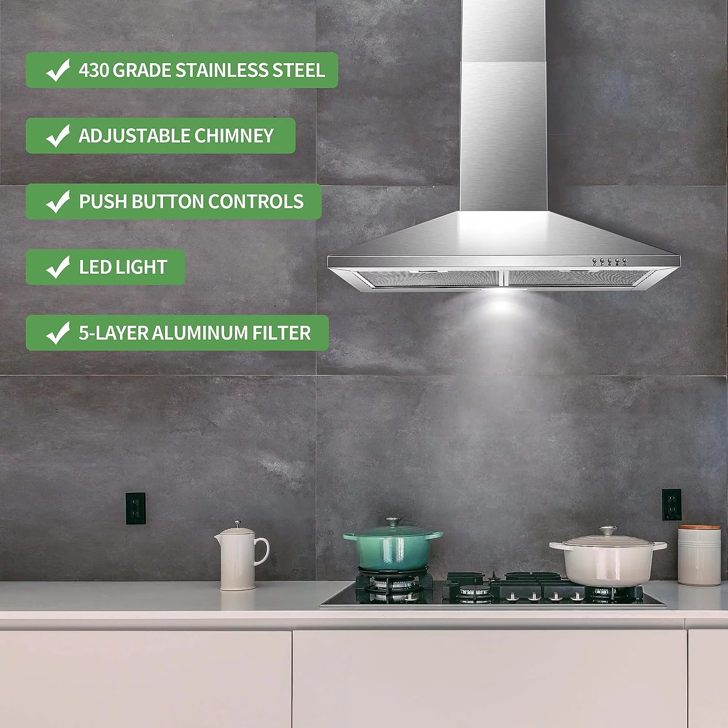 Range Hood 30 inch Wall Mounted Range Hood in Stainless Steel Convertible Stove Vent Hood 3 Speed - Womvr