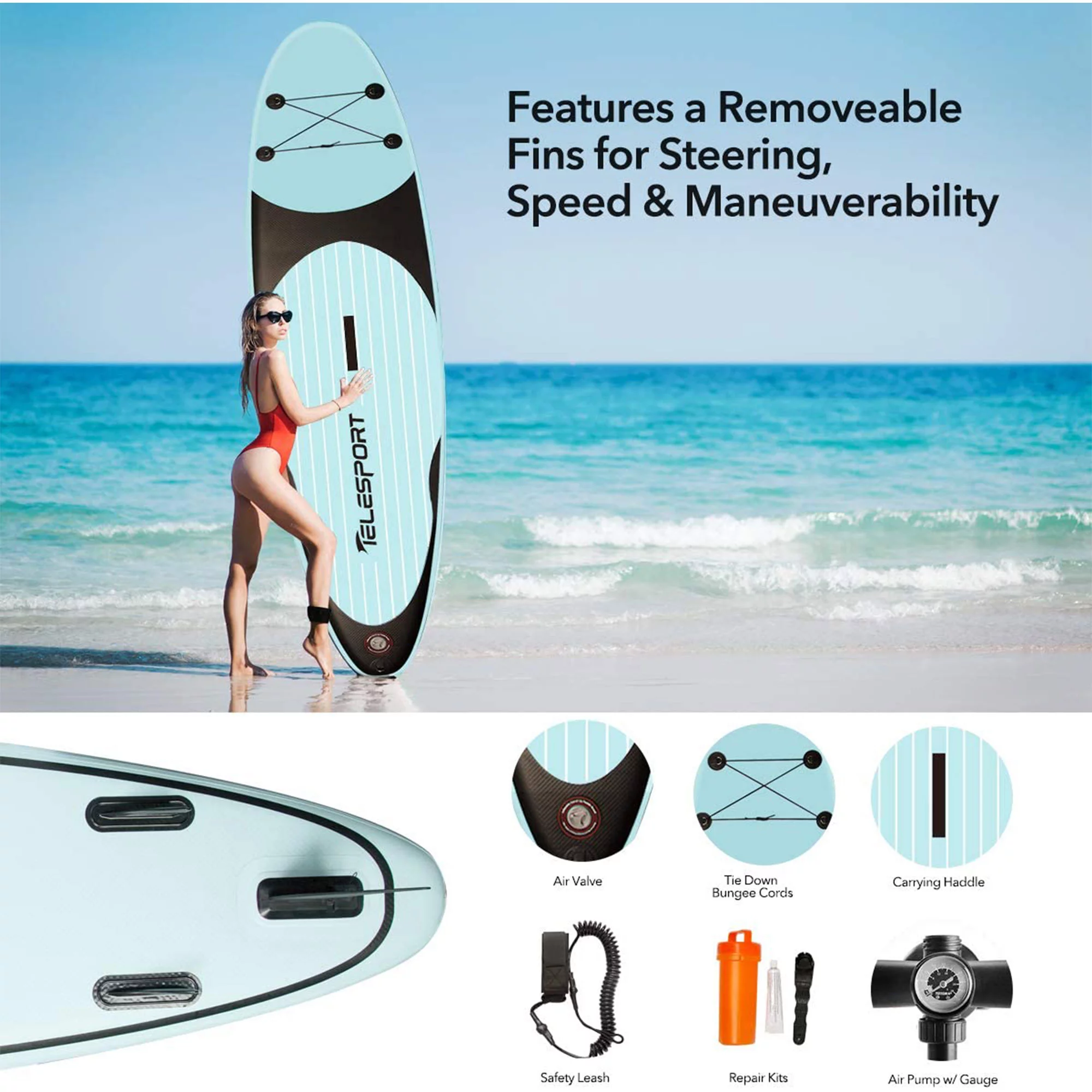 TELESPORT Paddle Boards Inflatable Paddleboard with Accessories, Blue - Womvr