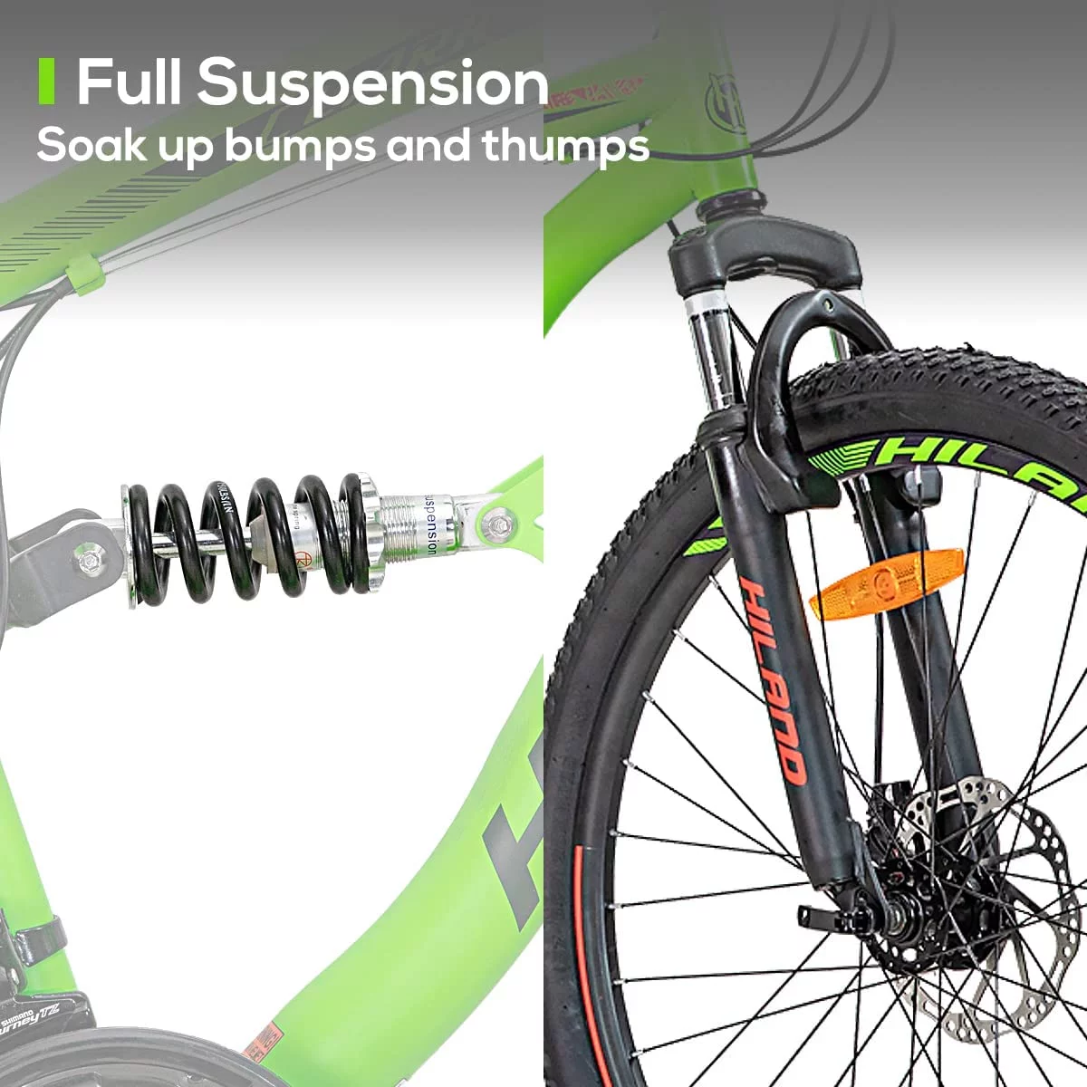 Hiland Full-Suspension Mountain Bike, Shimano 21 Speeds, 26 Inch Wheels, for Men Women MTB Bicycle Trail Bike, Green - Womvr