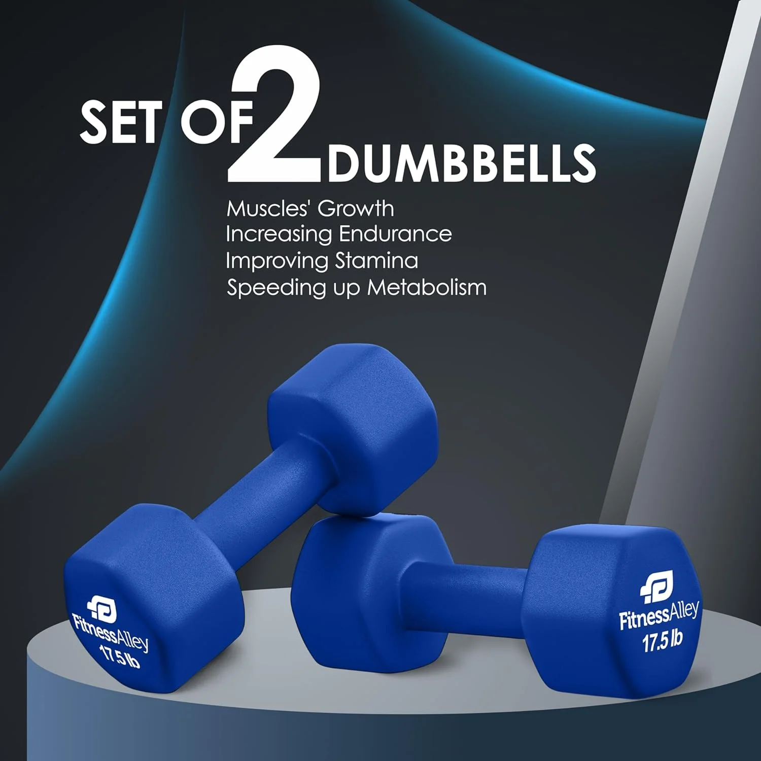 Fitness Alley Neoprene Coated Workout Dumbbells set of 2 �C Anti Roll, Non Slip with Smooth Grip Fitness & Exercise Dumbbells �C Hexagon Shaped Hand Weights (17.5 Pounds) - Womvr