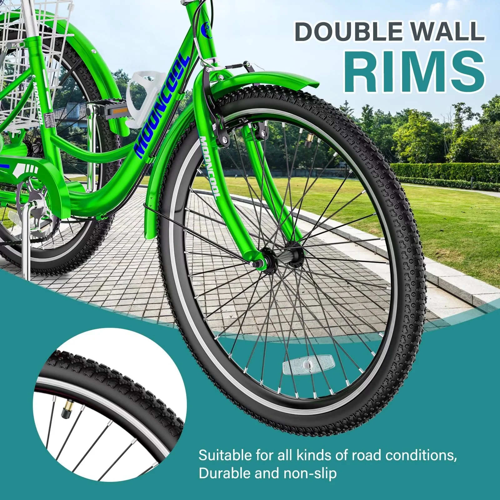 MOPHOTO 7 Speed Adult Tricycle 26 in/24in/20in, Trikes for Adults, Adult Tricycle with Basket & Dual Braking System, Adult Trikes for Women, Men, 3 Wheeled Bicycle for Shopping, Picnics Exercise - Womvr