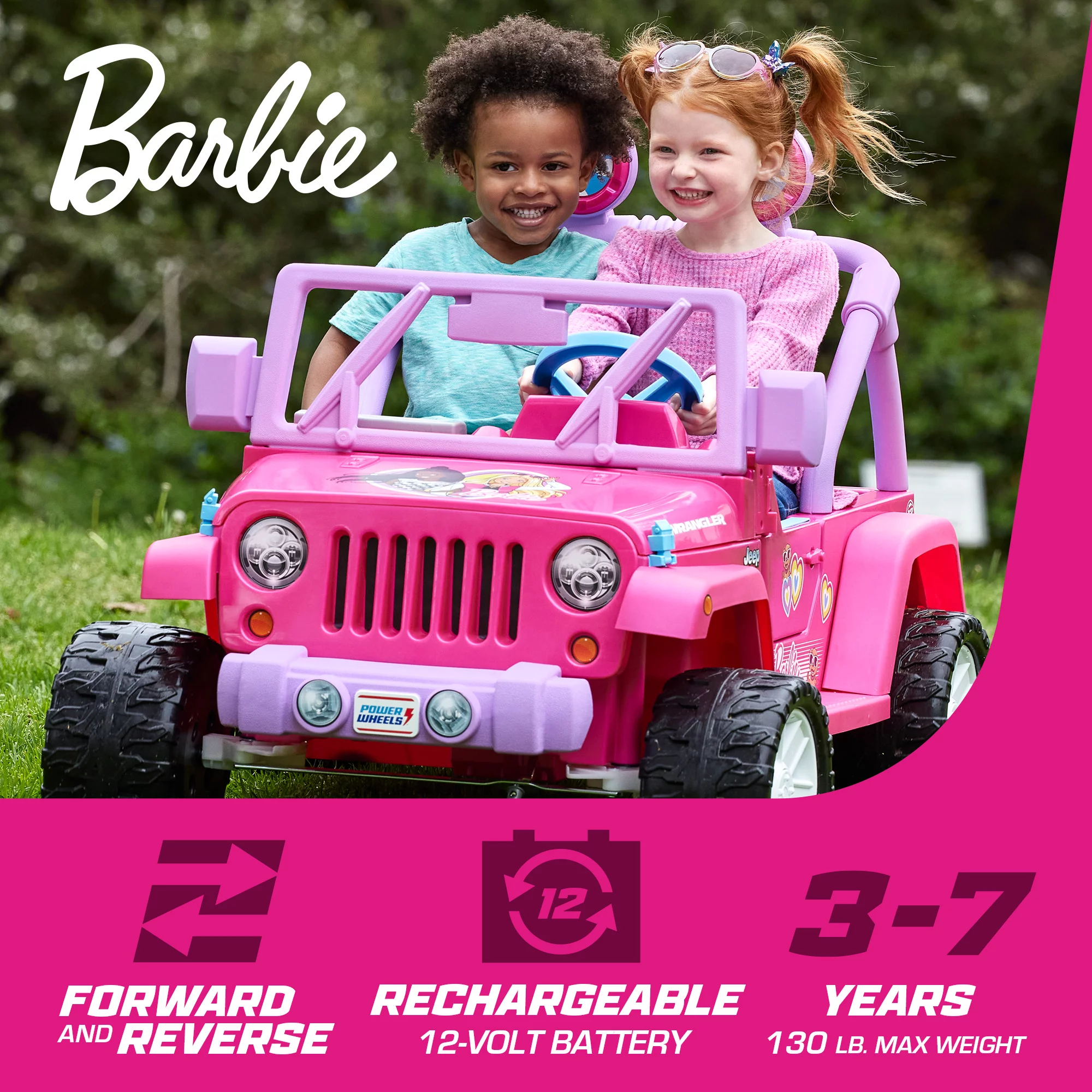 Power Wheels Barbie Jeep Wrangler Ride-On Toy with Music, Battery-Powered Preschool Toy - Womvr