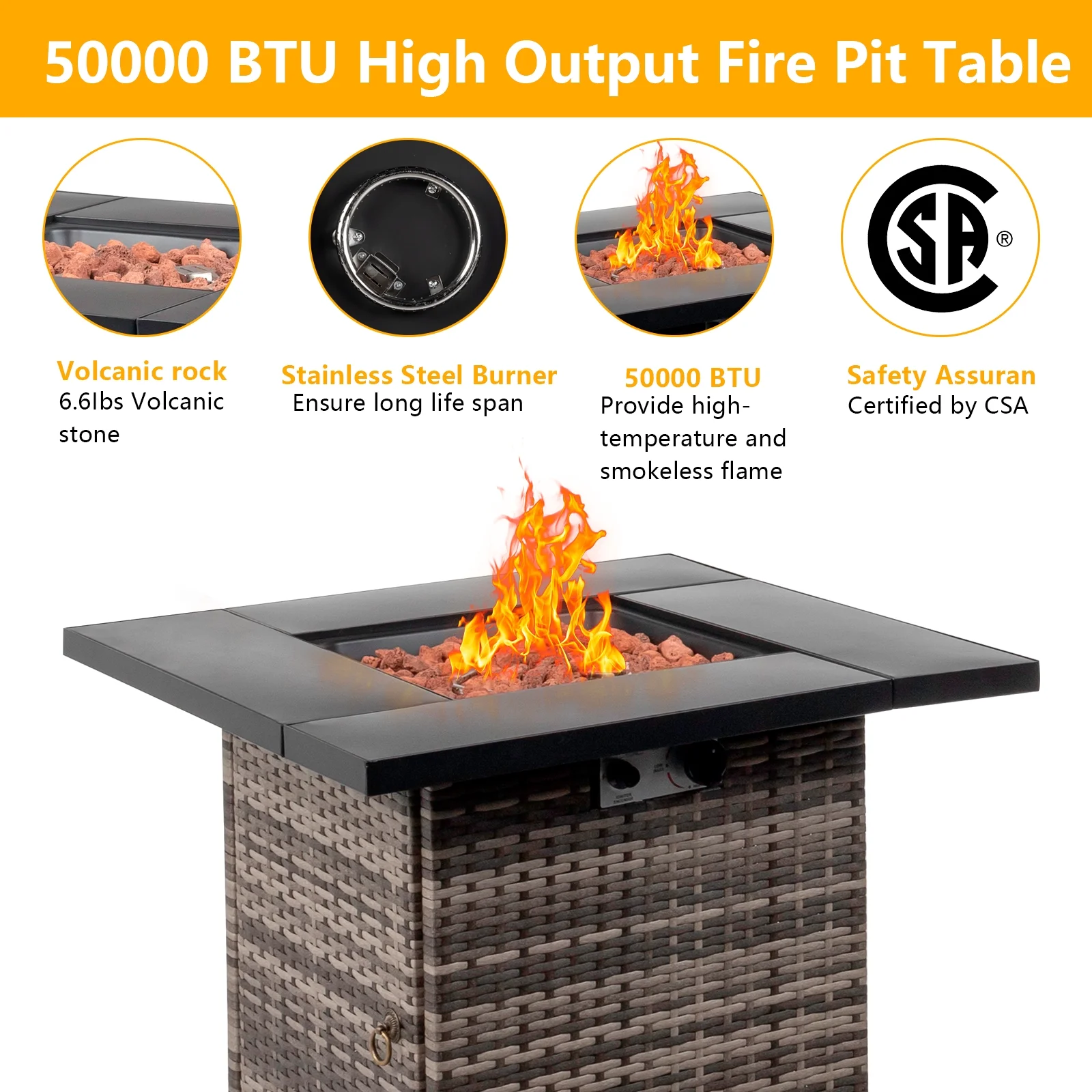 2-in-1 Propane Fire Pit Table, Outdoor Table with Fire Pit, 28