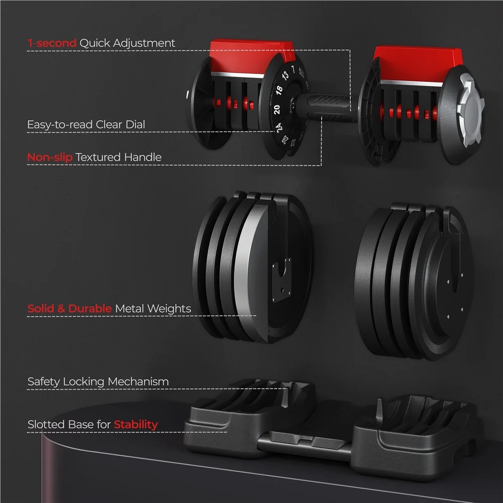 Yaheetech 12-in-1 Adjustable Dumbbell Set with Tray, Black - Womvr