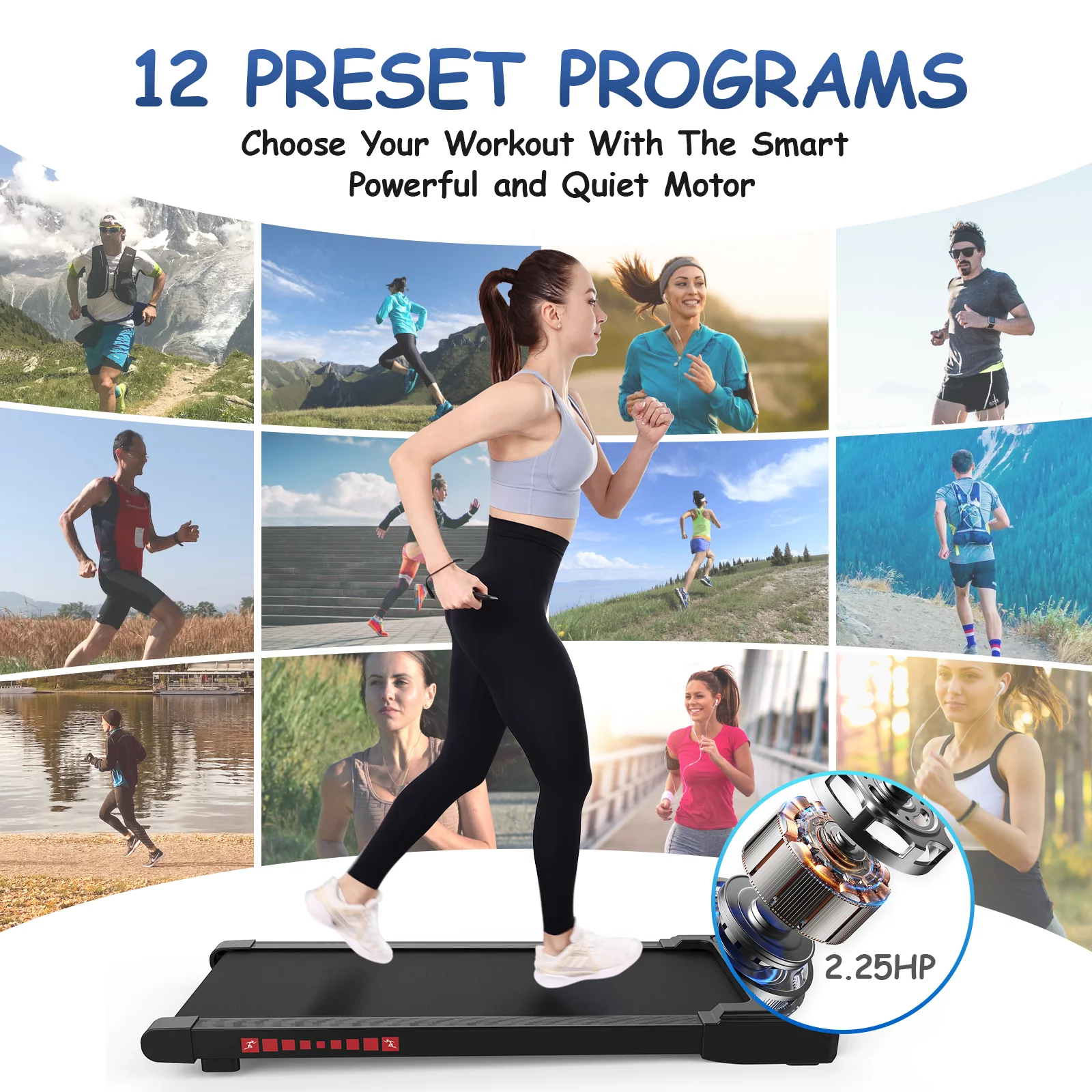 OBENSKY Walking Pad Treadmill Under Desk, White 2.25HP Portable Mini Treadmill w/ Remote Control - Womvr