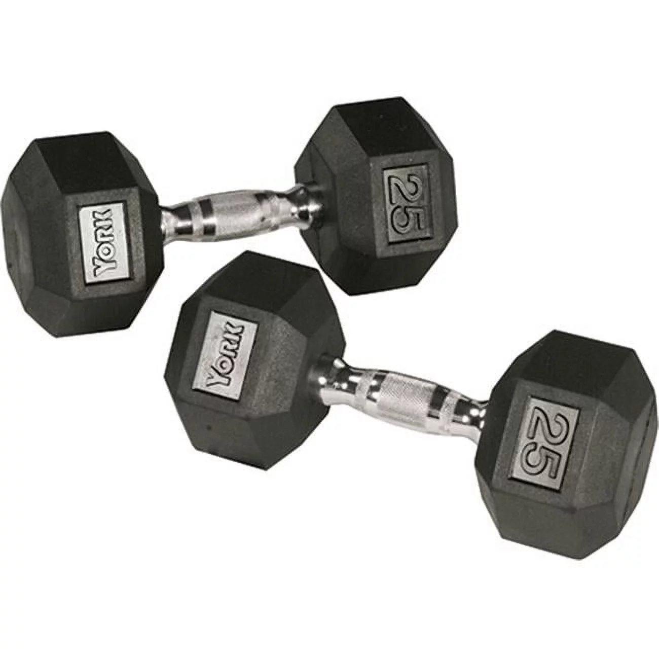 York Barbell 34066 Rubber Hex Dumbbell with Chrome Ergo Handle - 55 lbs - Womvr
