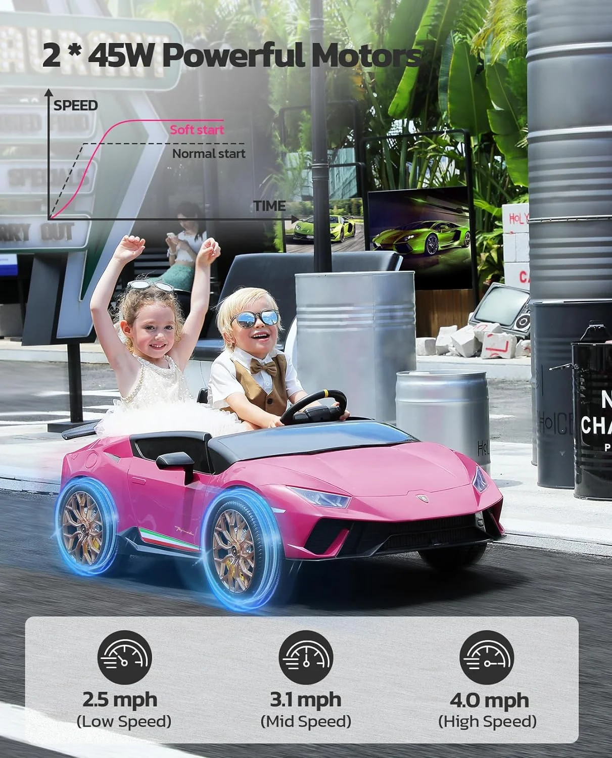 Lamborghini Huracan Ride on Car Real 2 Seater, Powered Electric Vehicle with Parent Remote, Maximum 4.0mph Ride on Toys for 3-8 Years Kids,Pink - Womvr