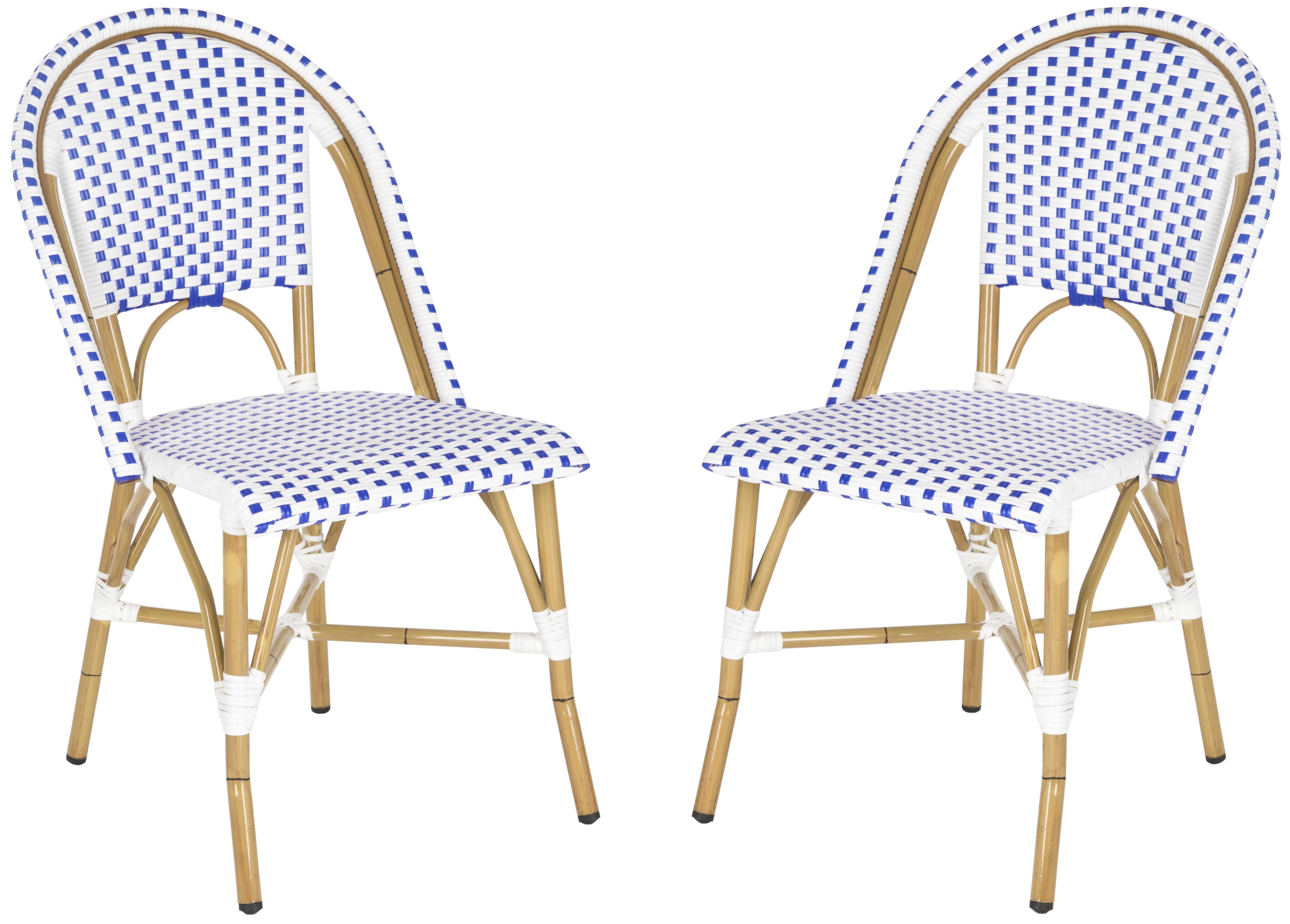 SAFAVIEH Salcha Outdoor French Bistro Side Chair, Blue/White, Set of 2 - Womvr