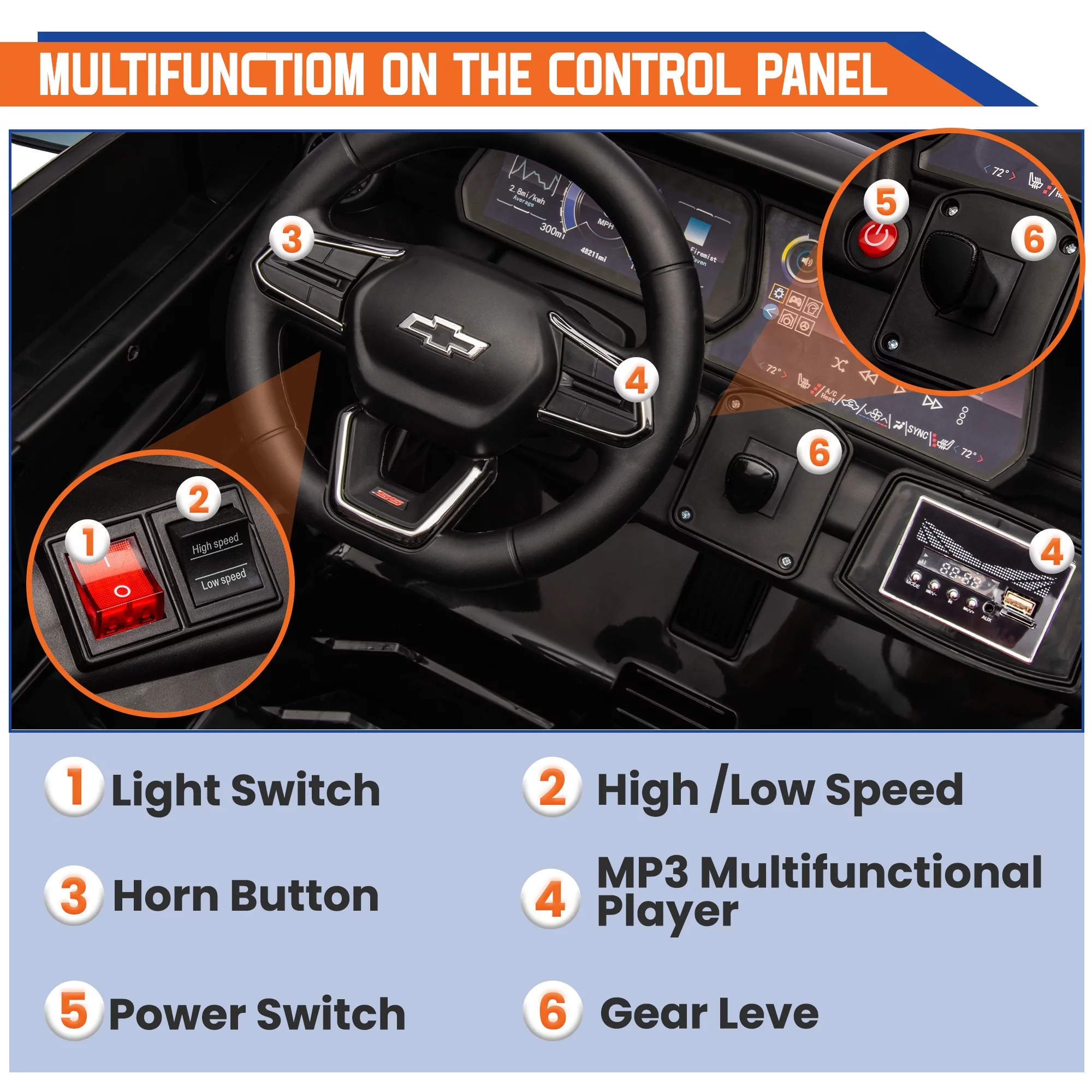 24V Kids Ride on Car, Licensed Chevrolet Blazer EV SS 2 Seater Ride on Toy Truck with Remote, Electric Cars for Kids Boys Girls, LED Lights,MP3 Music, Bluetooth Black - Womvr