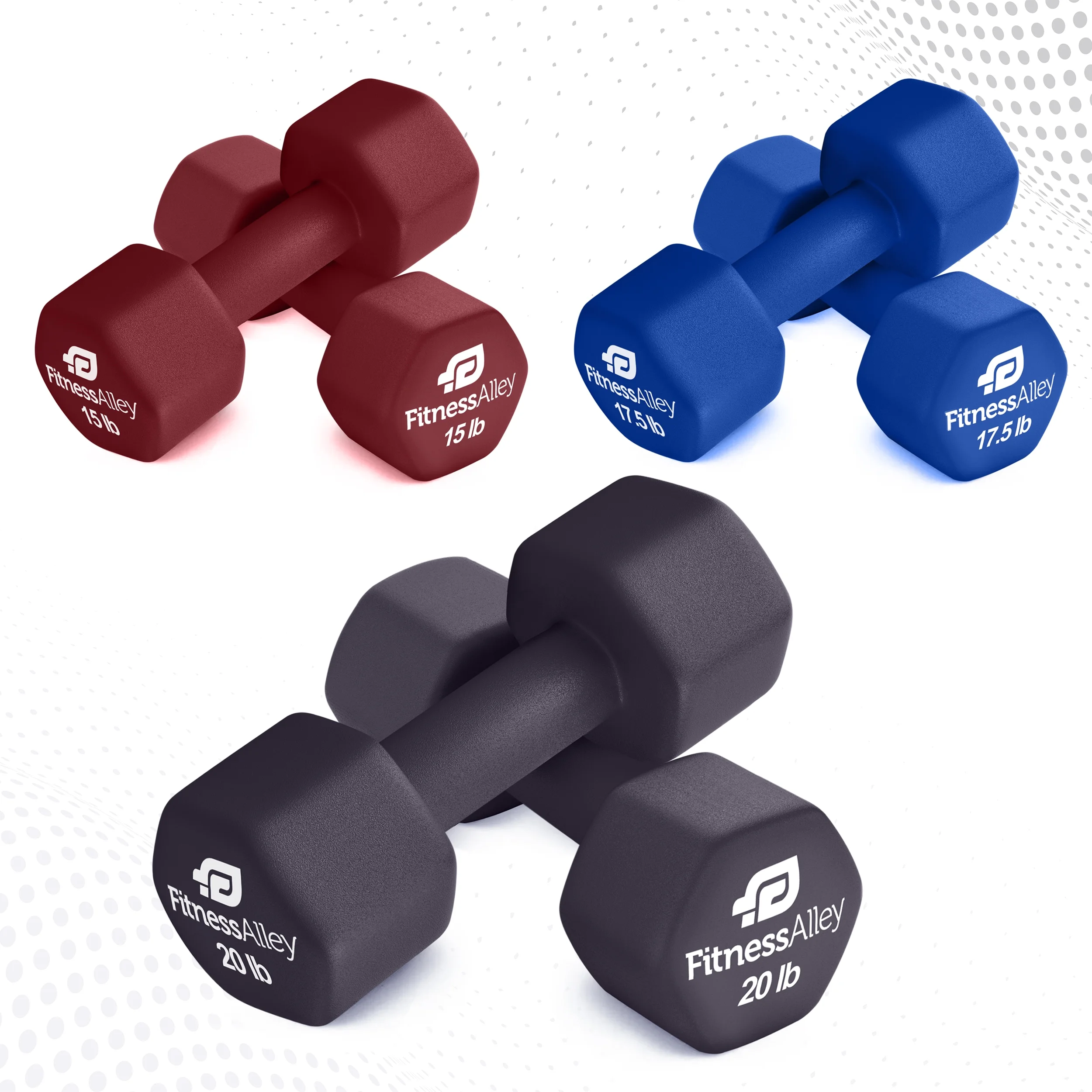 Fitness Alley Neoprene Workout Dumbbells - Non Slip, Anti Roll Exercise & Fitness Dumbbells Combo - Hex Shaped Hand weights for Men & Women(2, 4, 6, 8, & 10lb Dumbbells) - Womvr