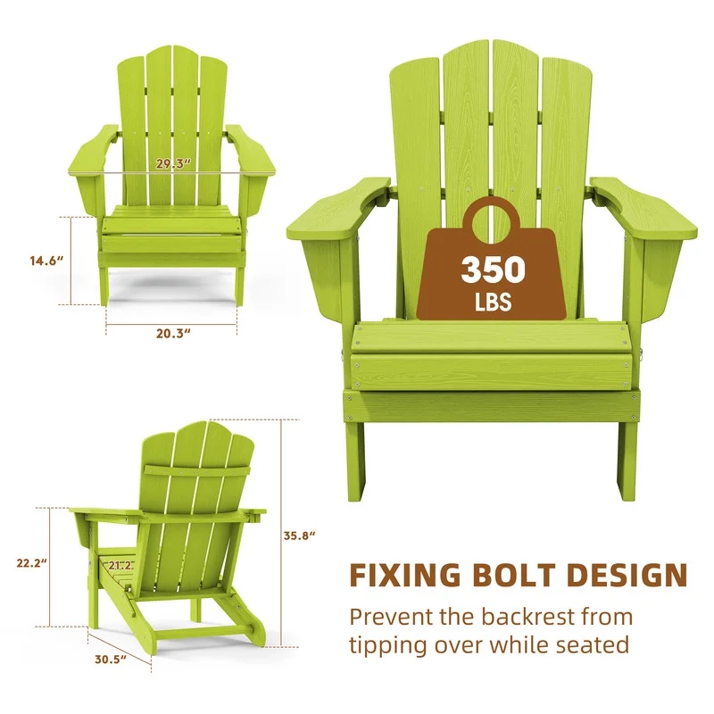 Outdoor Patio Folding HDPE Resin Adirondack Chair, Red - Womvr