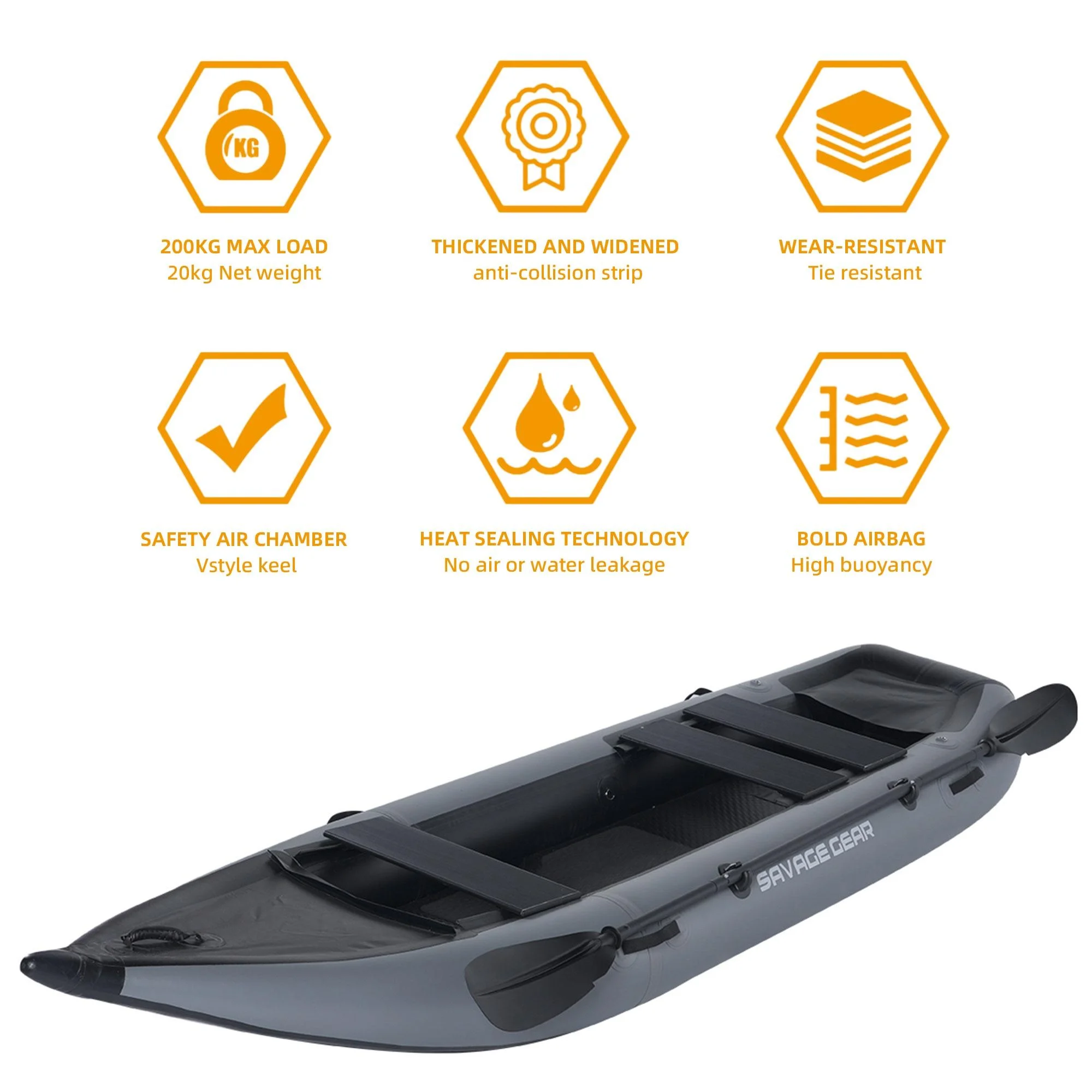 2 Person Inflatable Kayak, Fishing PVC Kayak Boat, Inflatable Boat Rescue Rubber Rowing Boat with Pump, Aluminum Alloy Seat, Paddle, Inflatable Mat, Repair Kit, Fin 440lb Weight Capacity - Womvr