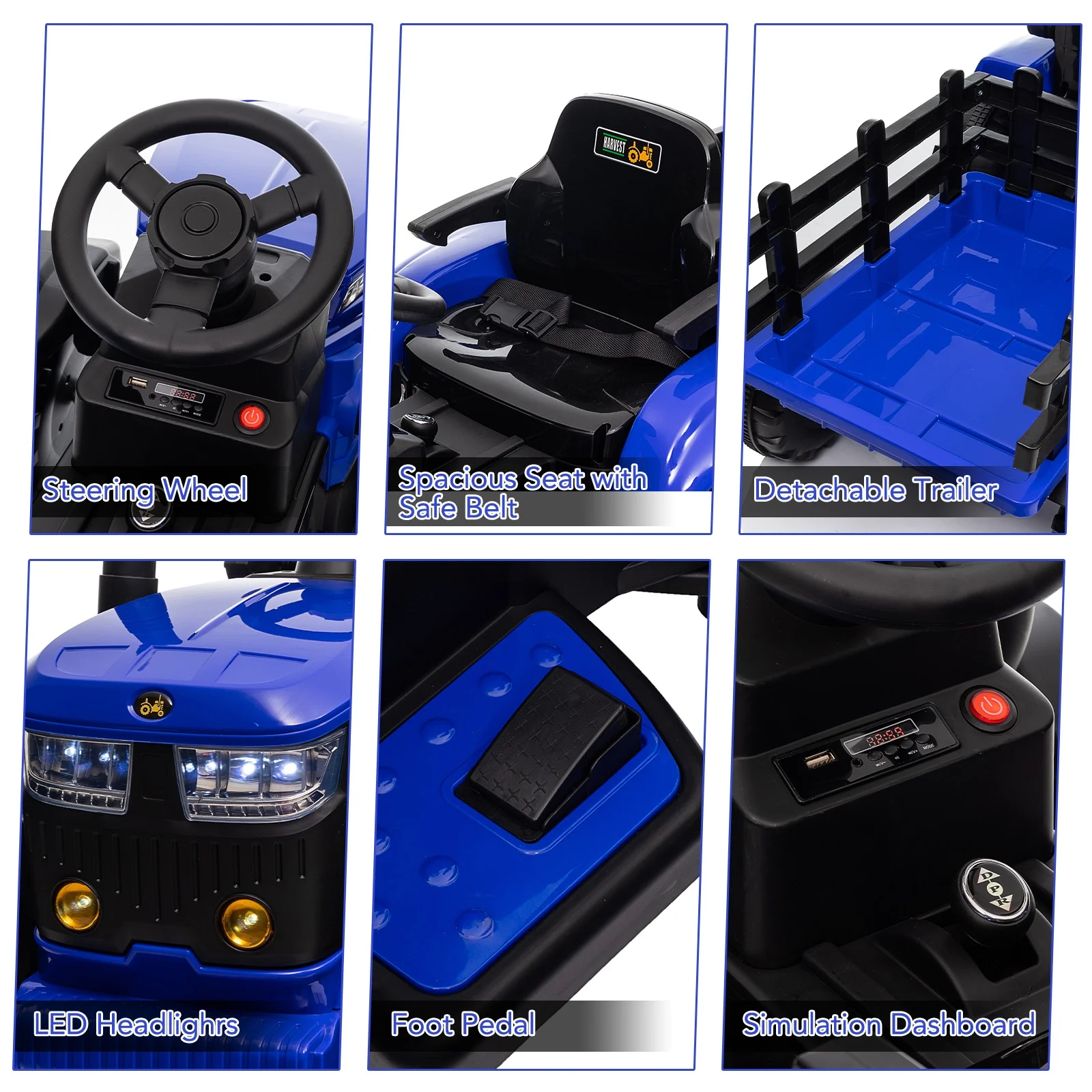 EastVita 3 in 1 Ride on Tractor, 24V Ride on Car Toy Electric Truck Vehicle ,Six-wheeled UTV Car, w/Trailer,Remote Control, LED Lights, Music, USB ,Pink - Womvr