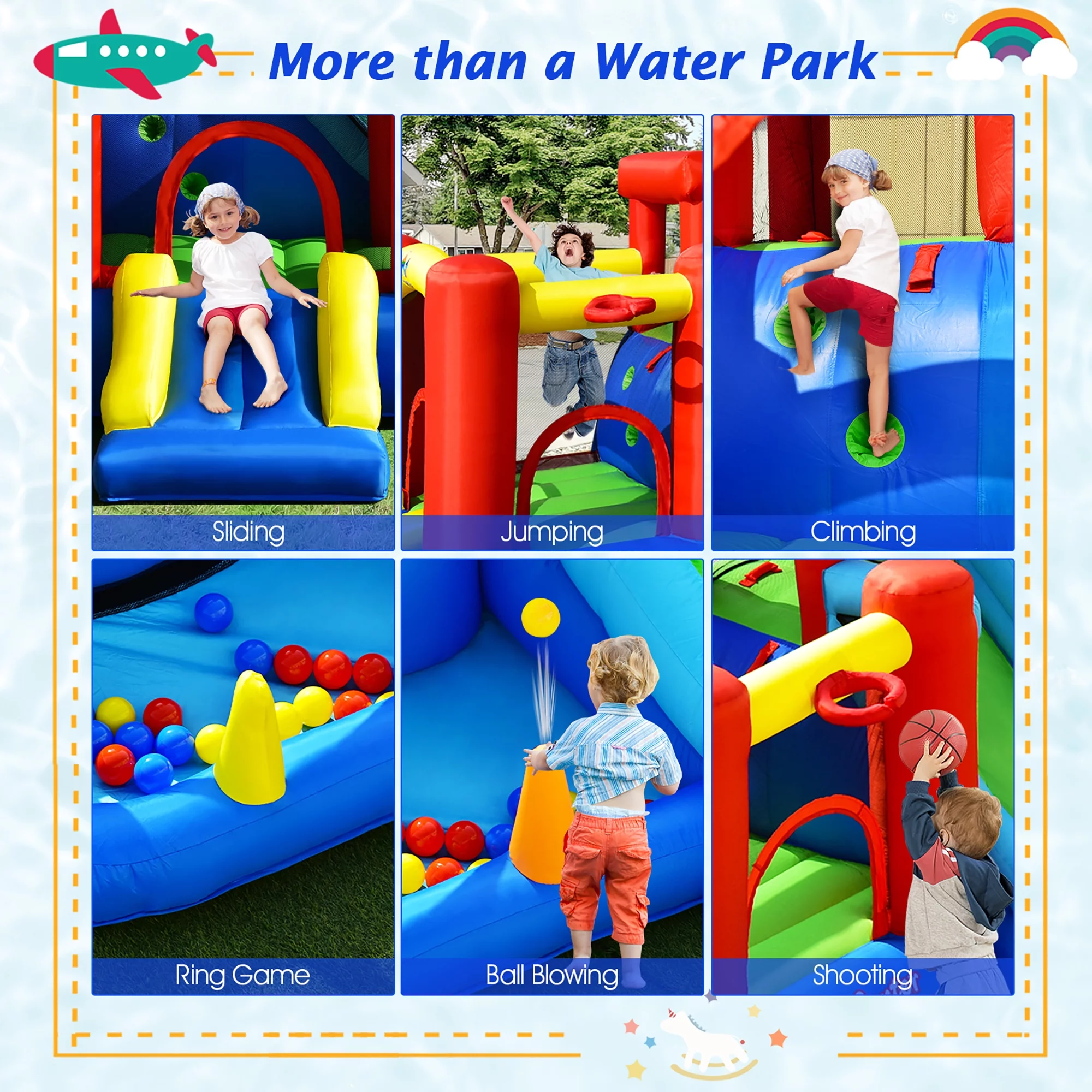 Costway 9-in-1 Inflatable Water Slide Kids Bounce Castle Giant Splash Pool with 860W Blower - Womvr