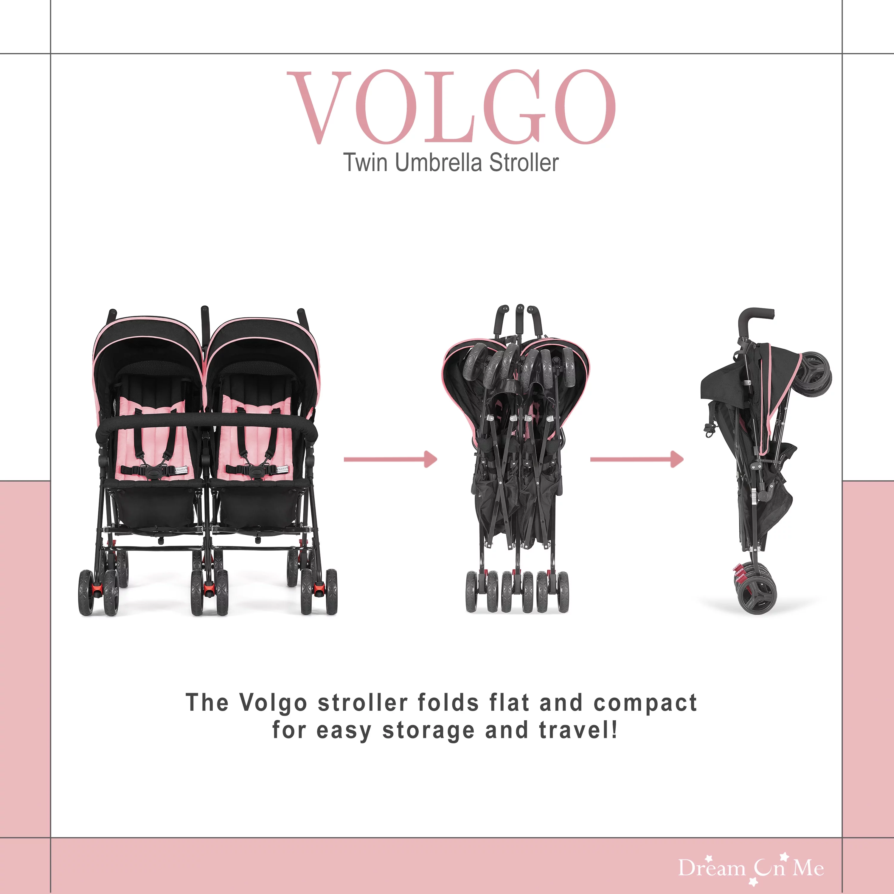 Dream On Me Vo o Twin Umbrella Stroller in Gray, Lightweight Double Stroller for Infant & Toddler, Compact Easy Fold, Large Storage Basket, Large and Adjustable Canopy - Womvr