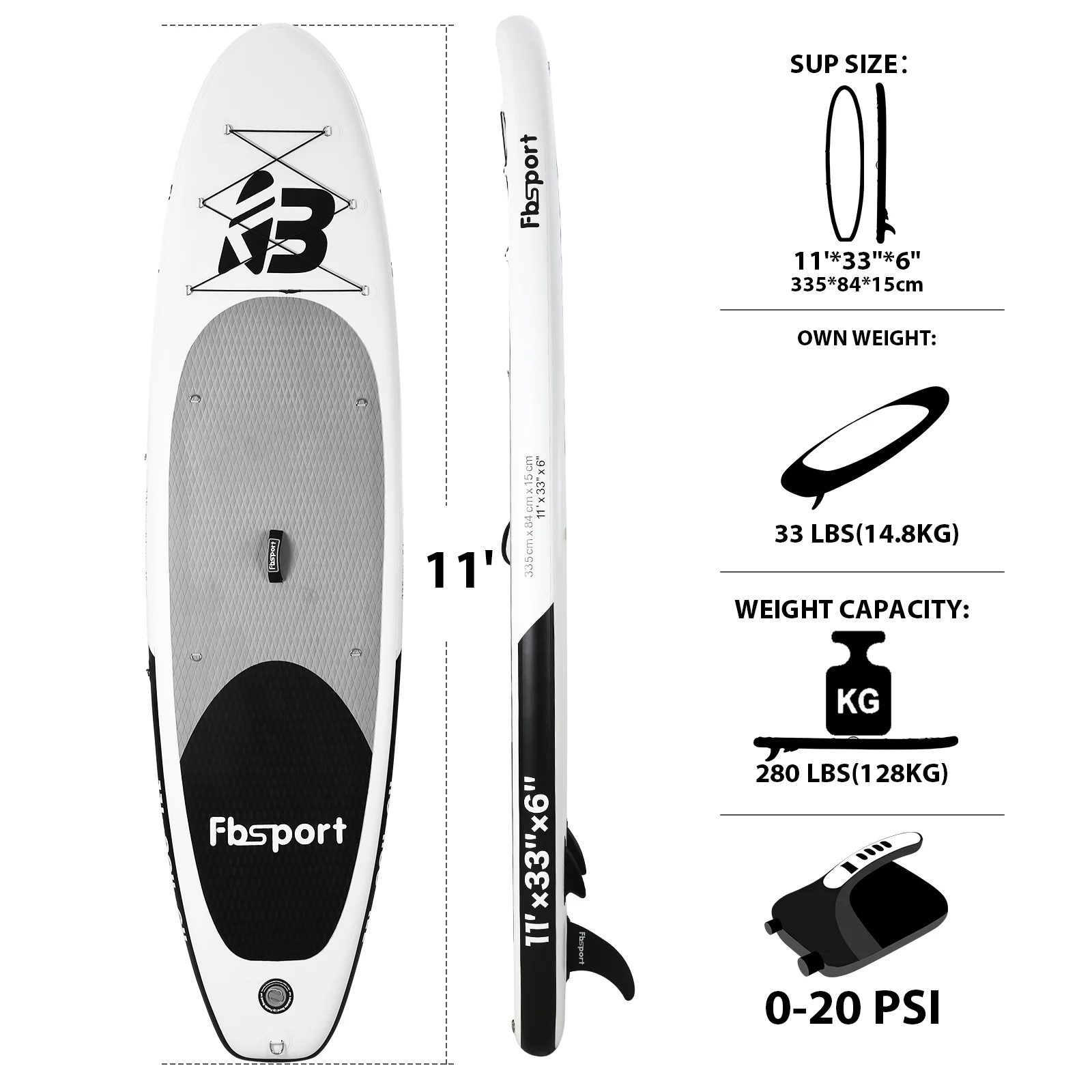 Fbsport Inflatable Elextric Paddle Board, Stand UP Paddleboard 11' Length with Electric Pump SUP Accessories - Womvr