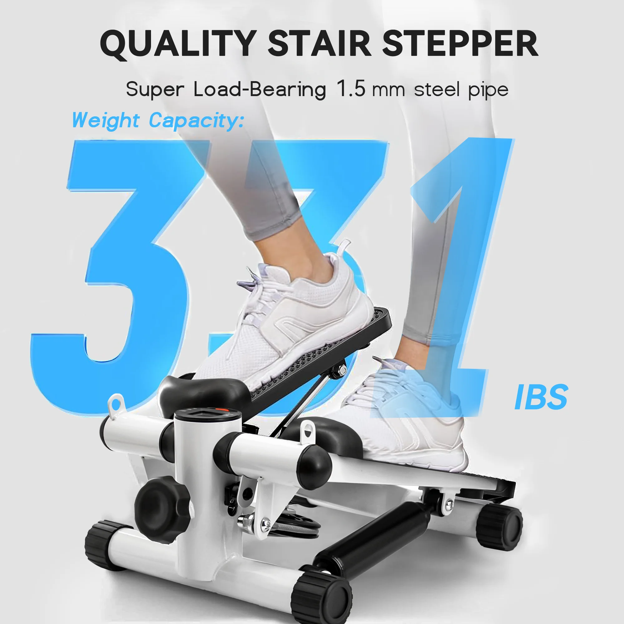 BlMZUC Mini Steppers for Exercise, Mute the Sound with Resistance Bands, 331lbs Loading Capacity, Digital Monitor, Optional Twist Motion for Home Fitness - Black - Womvr