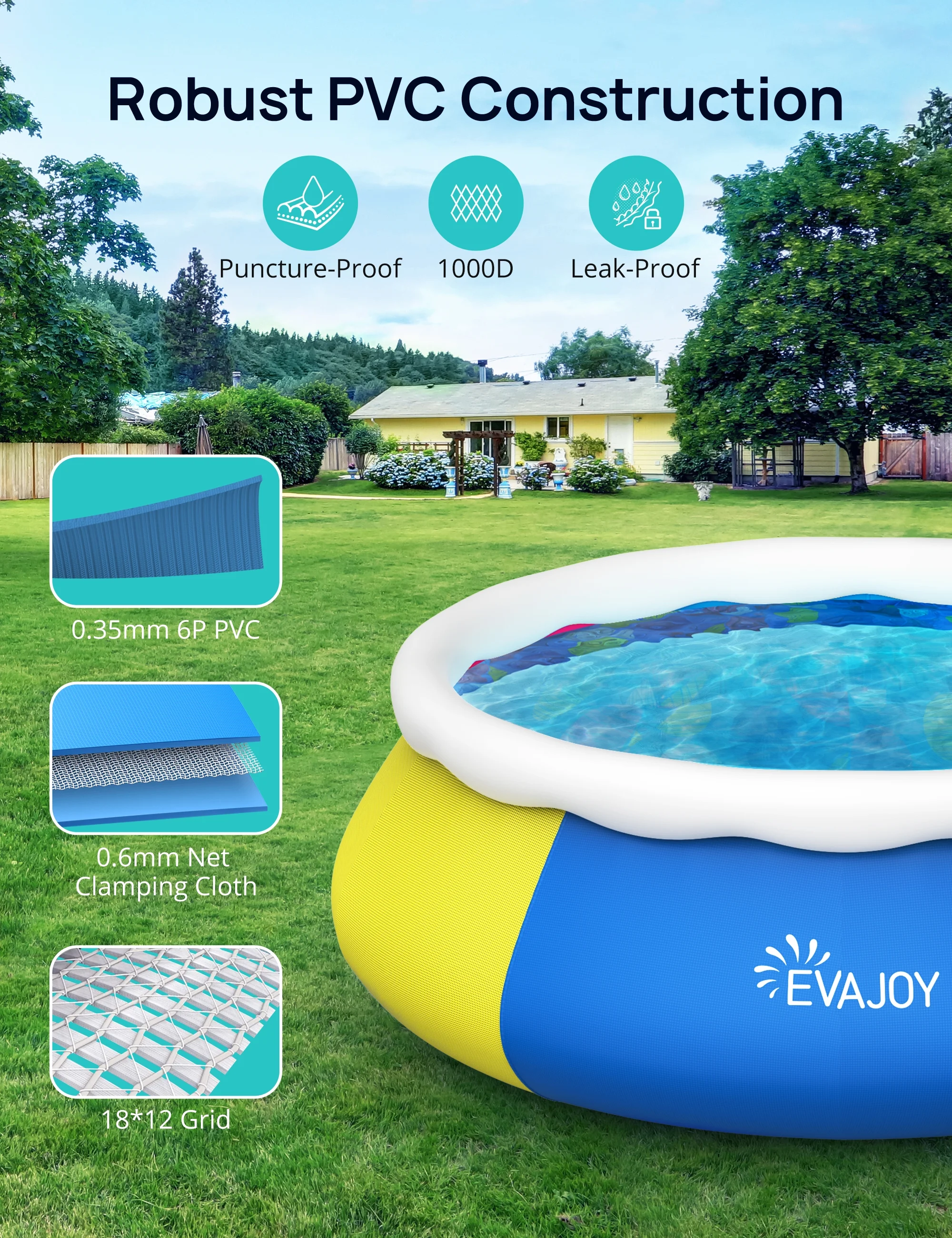 EVAJOY 10ft �� 30in Easy Set Inflatable Swimming Pool with Pool Cover - Perfect Above Ground Pool for Family Fun in Your Backyard Garden - Womvr