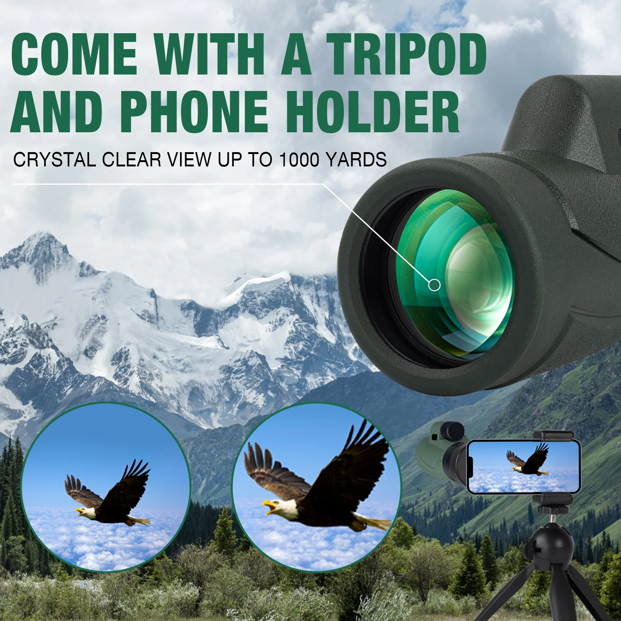 SUNOYAR Monocular Telescope, High Powered Monocular for Adults with Smartphone Adapter & Tripod, BAK4 Prism Monocular with Clear Low Light Vision for Wildlife Hunting Camping Travelling - Womvr