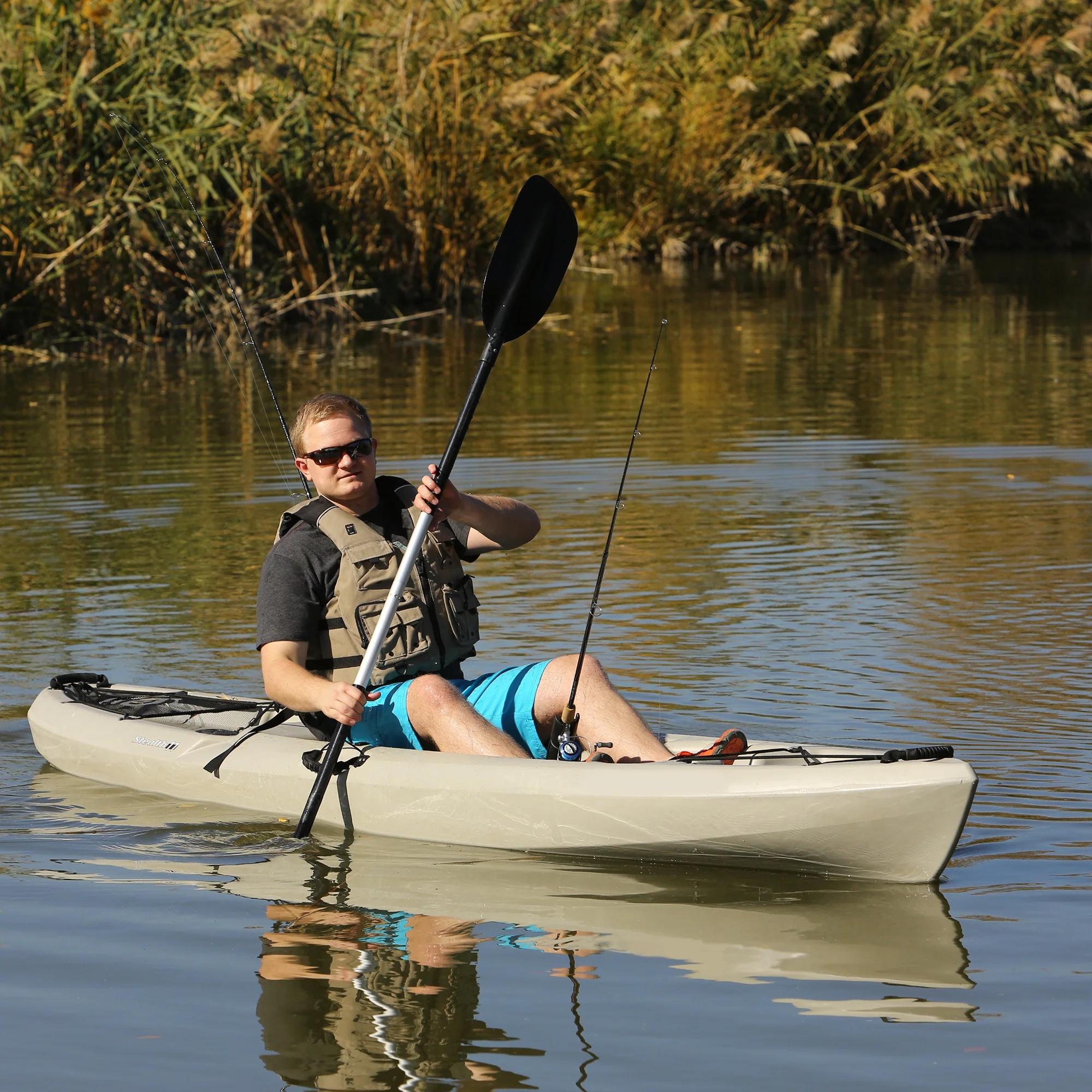 Lifetime Stealth Angler 110 Sit-on-Top Fishing Kayak, Sandstone (90514) - Womvr