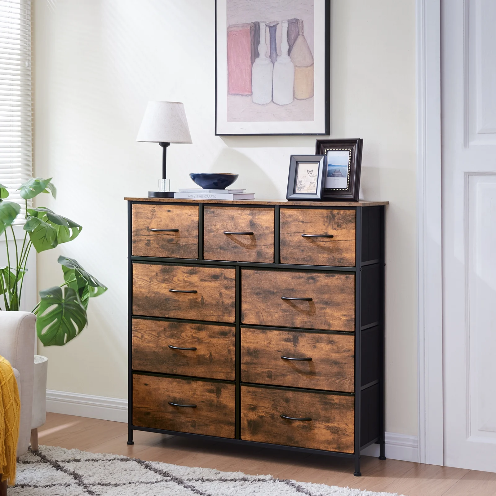 Somdot Dresser, 9-Drawer Fabric Storage Tower for Bedroom, Nursery, Entryway, Closets, Tall Chest Organizer Unit with Large Capacity Fabric Bins - Womvr