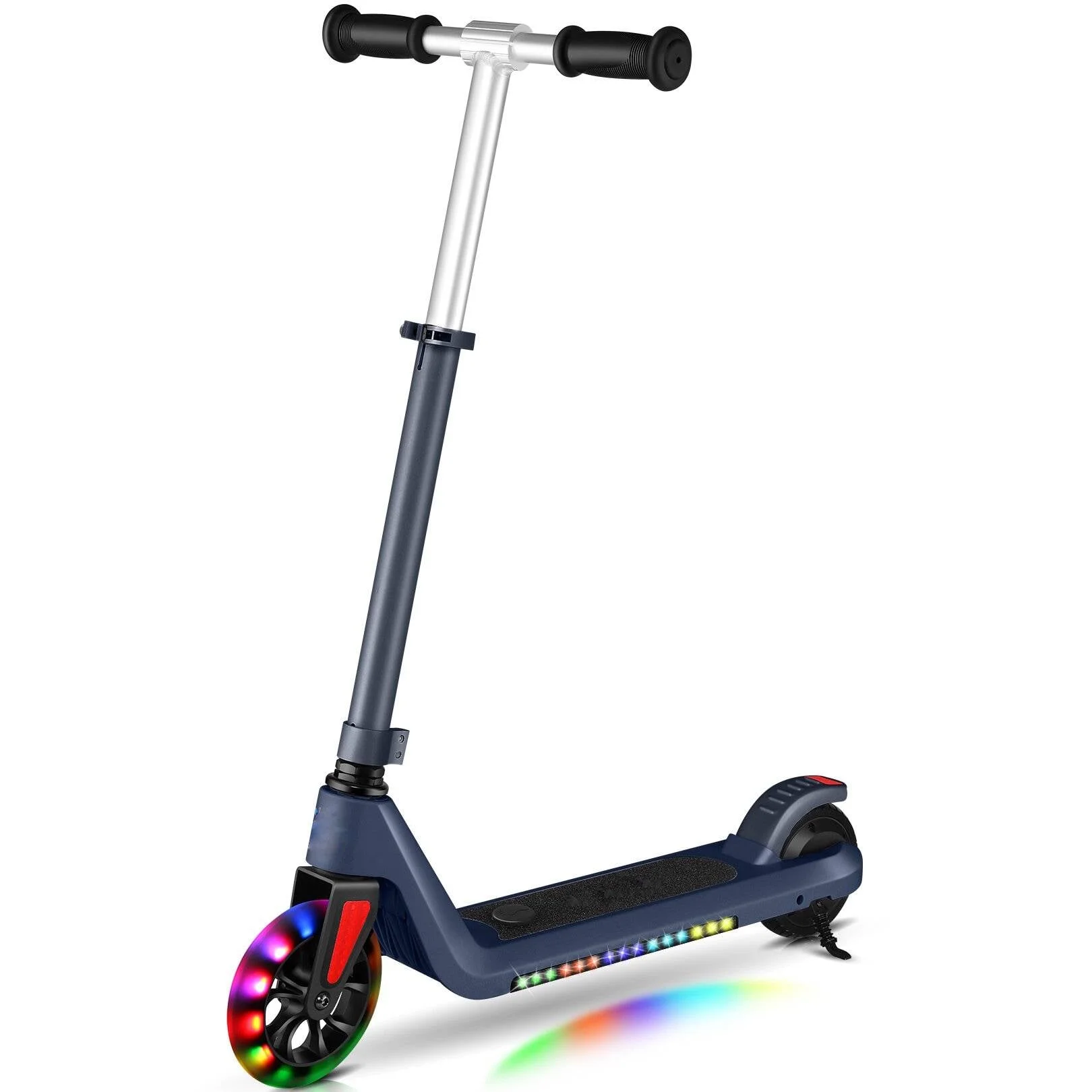 120W Electric Scooter | 2 Speeds and Height Adjustable | Max Load 110lbs | Vibrant Rainbow Wheel for Kids Ages 6+ - Womvr
