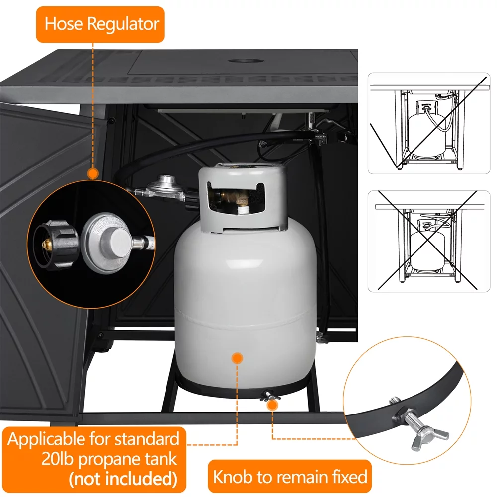 Topeakmart 28'' Square Propane Fire Pit Table 50,000 BTU with Lid & Iron Tabletop, Black - Womvr