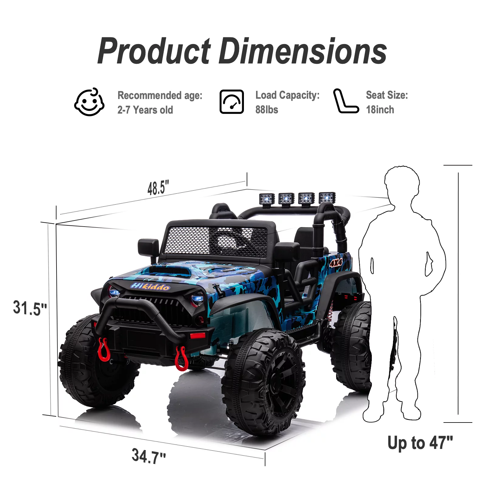 Hikiddo 24V Kids Ride on Truck, 2 Seater Powered Ride on Toy Car with Remote - Womvr