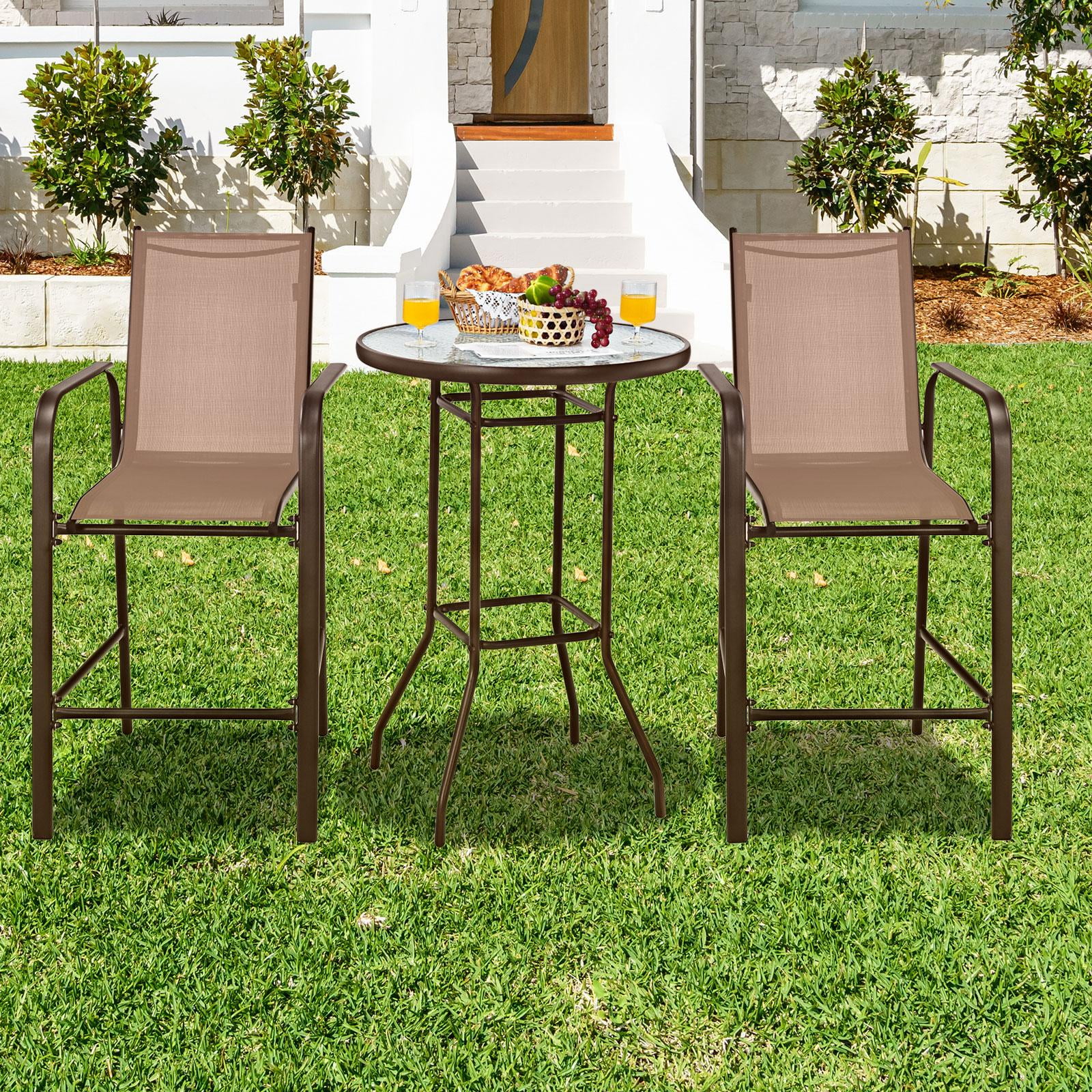 Giantex 3 Pieces Outdoor Patio Bar Set, Outdoor Bistro Set with 2 Bar Stools and 1 Tempered Glass Bar Table, Bar Height Patio Table and Stools Set for Backyard, Garden, Lawn (Black) - Womvr