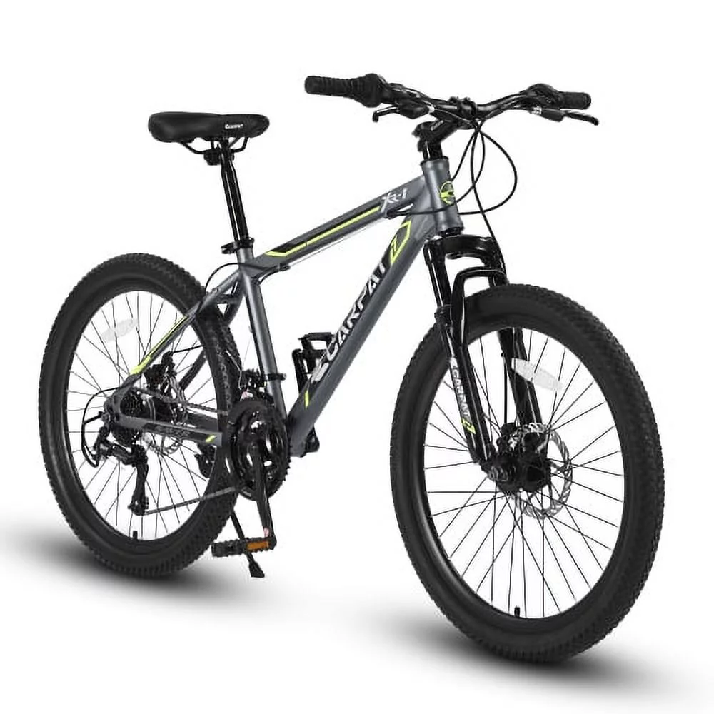 24 Inch Mountain Bike Boys Girls, Steel Frame, Shimano 21 Speed Mountain Bicycle with Daul Disc Brakes and Front Suspension - Womvr