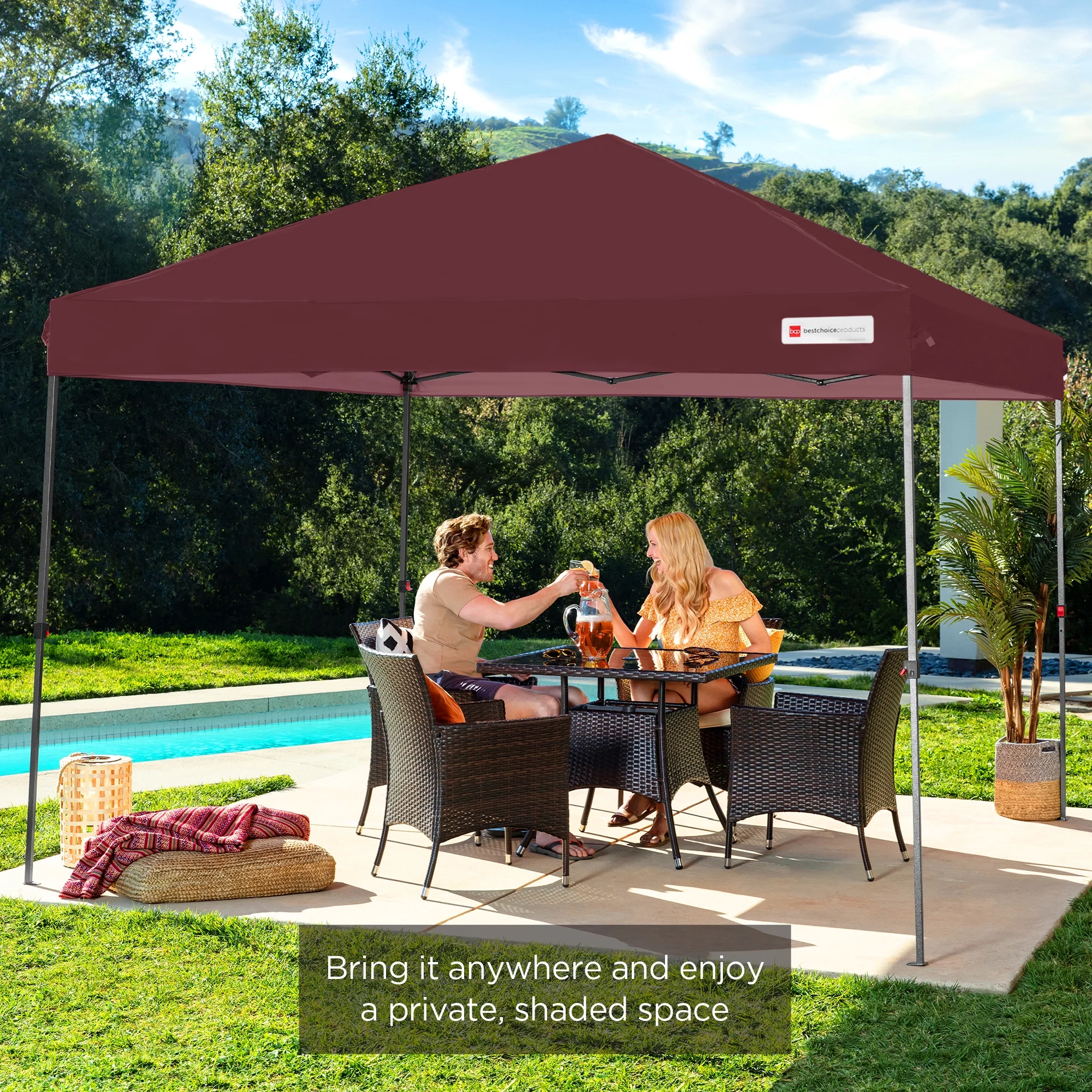 Best Choice Products 10x10ft Easy Setup Pop Up Canopy w/ 1-Button Setup, Wheeled Case, 4 Weight Bags - Cerulean - Womvr