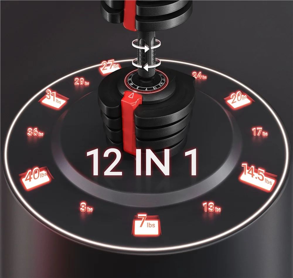 Renwick 3-40lb 12-in-1 Quick-adjust Dumbbell Weights, Black - Womvr