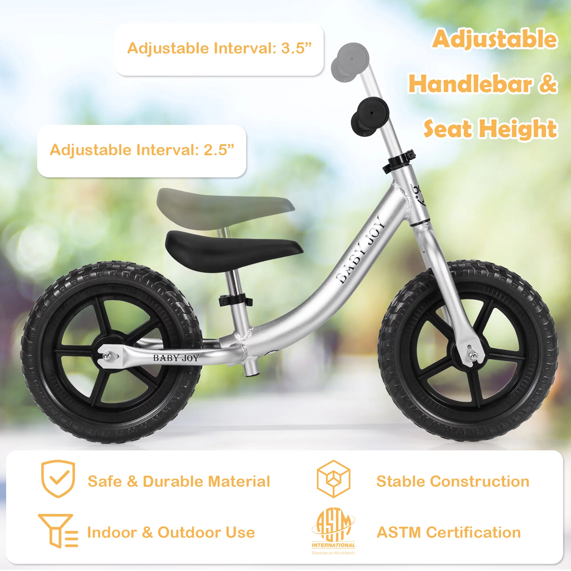 Babyjoy Aluminum Balance Bike for Kids Adjustable No Pedal Training Bicycle Black - Womvr