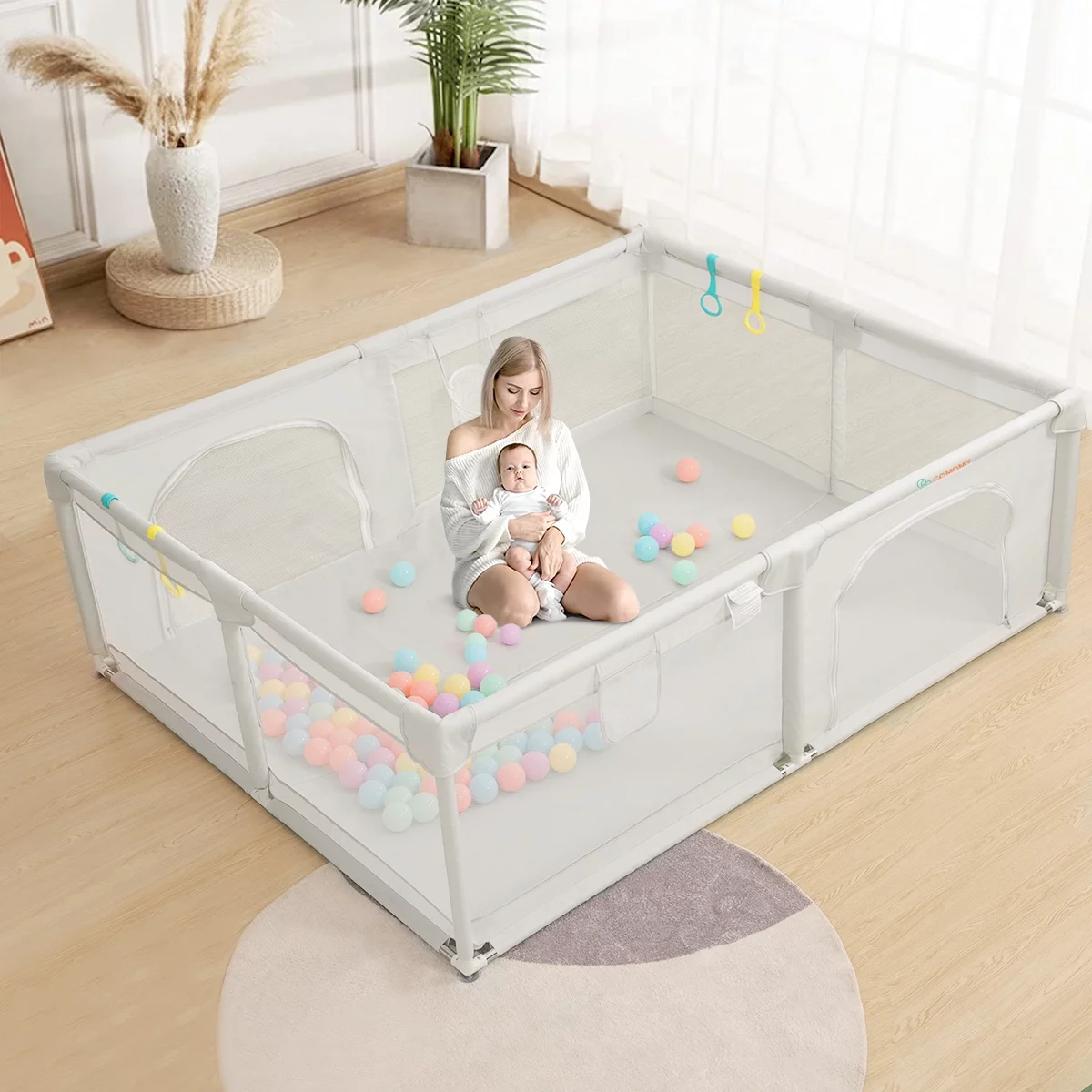 Large Baby Playpen, 79x63x27inch Activity Center Playard for Babies and Toddlers, Gray - Womvr