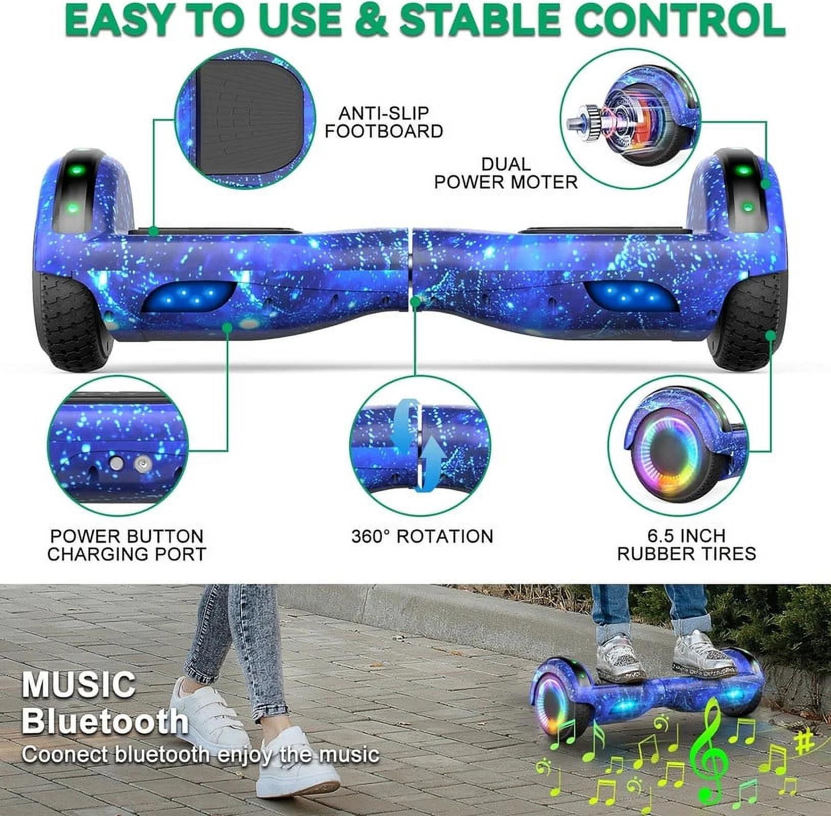 SISIGAD Hoverboard with Seat, 6.5 inch Hoverboard Go Kart Combo with Bluetooth Speaker & LED Lights for Kids Adults - Womvr
