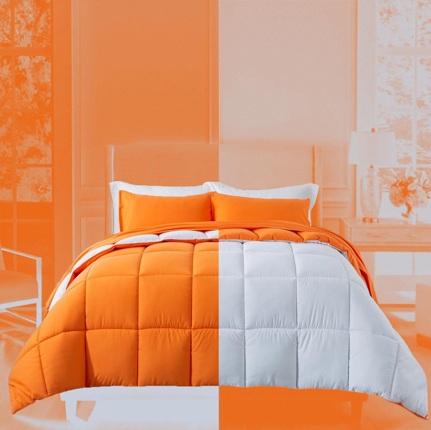 Downcool Queen Size Bed in a Bag 7 Piece Reversible Comforter Set | All-Season Bedding Sets, Adult, Unisex, White/Light Gray - Womvr