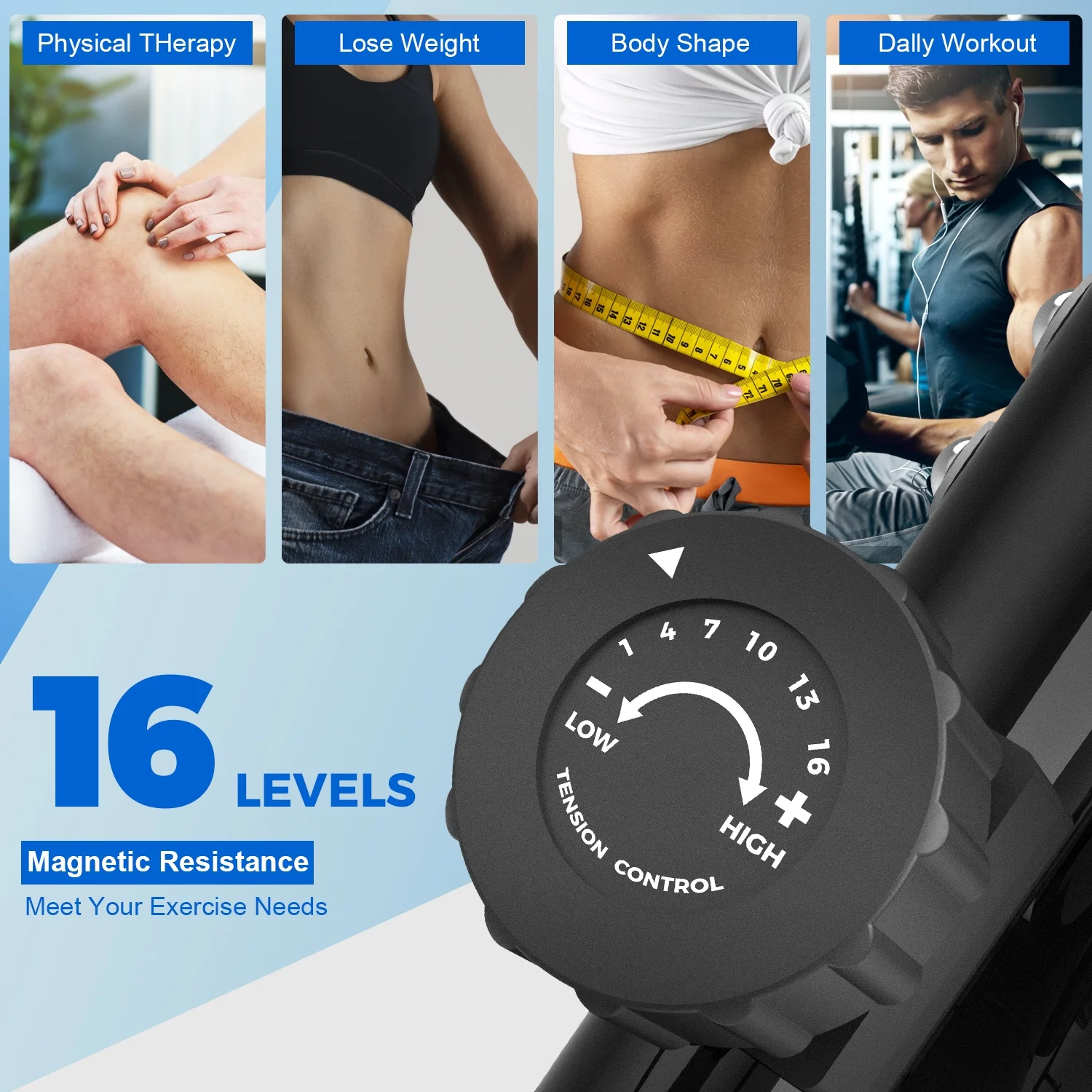 Vanswe Recumbent Exercise Bike 16 Levels Resistance Maximum Weight 380 lbs.  Magnetic Recumbent Stationary Bike - Womvr