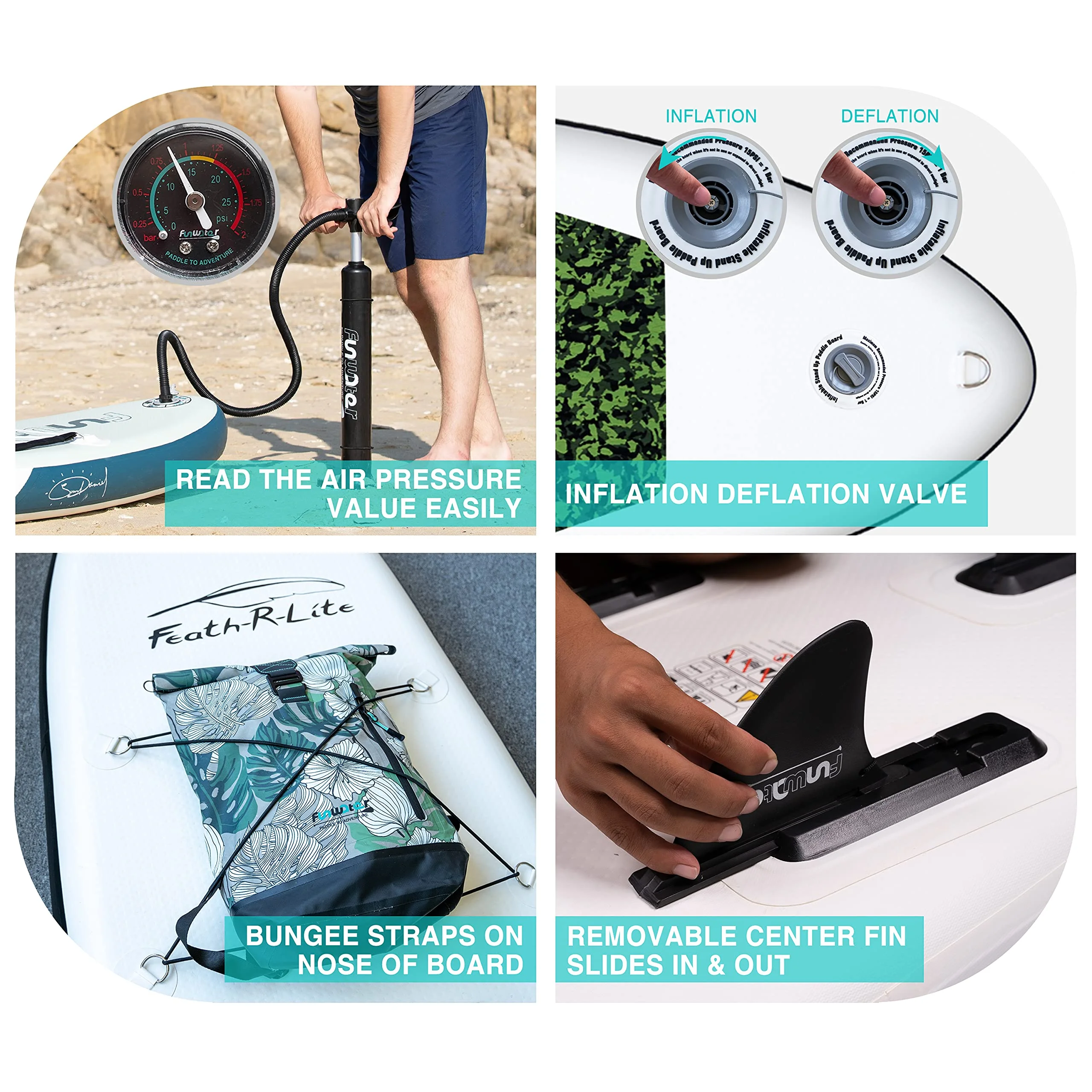 Feath-R-lite Inflatable Stand Up Paddle Board, SUP Red Camo Pattern Paddle Board 10'x30''x6'' (LxWxH),Adjustable Aluminum Paddle and Grey Back Hand Pump,Fins, Unisex - Womvr