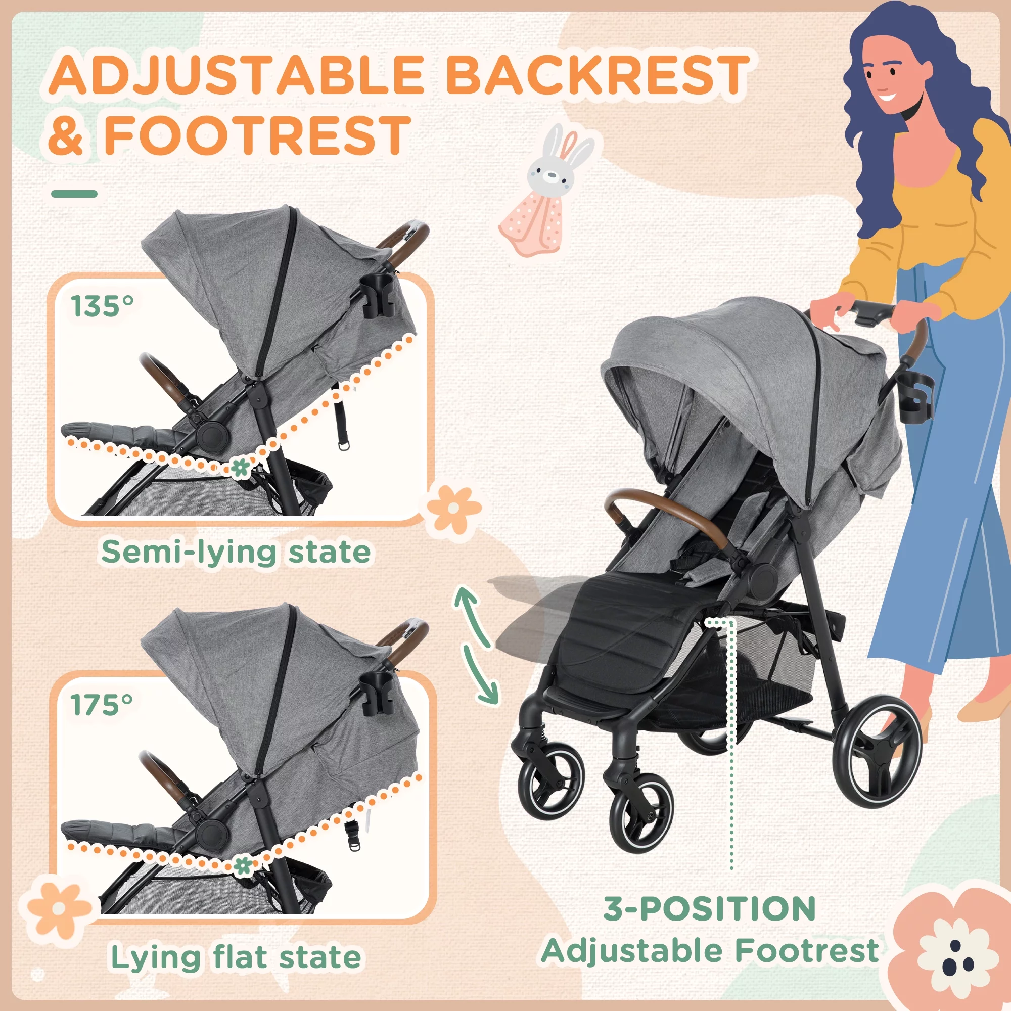 Qaba 1-Click-Foldable Toddler & Baby Stroller, Lightweight Stroller, Black - Womvr