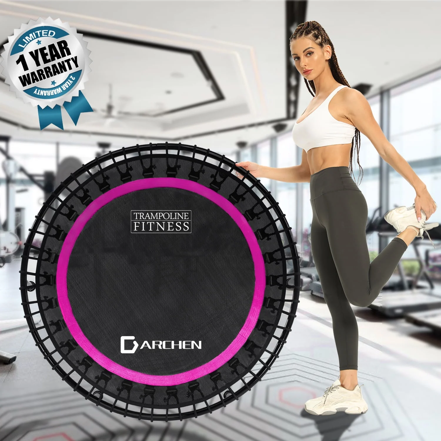 Darchen 450 lbs Mini Trampoline for Adults, Indoor Small Rebounder Exercise Trampoline for Workout Fitness for Quiet and Safely Cushioned Bounce, 40 Inch - Womvr