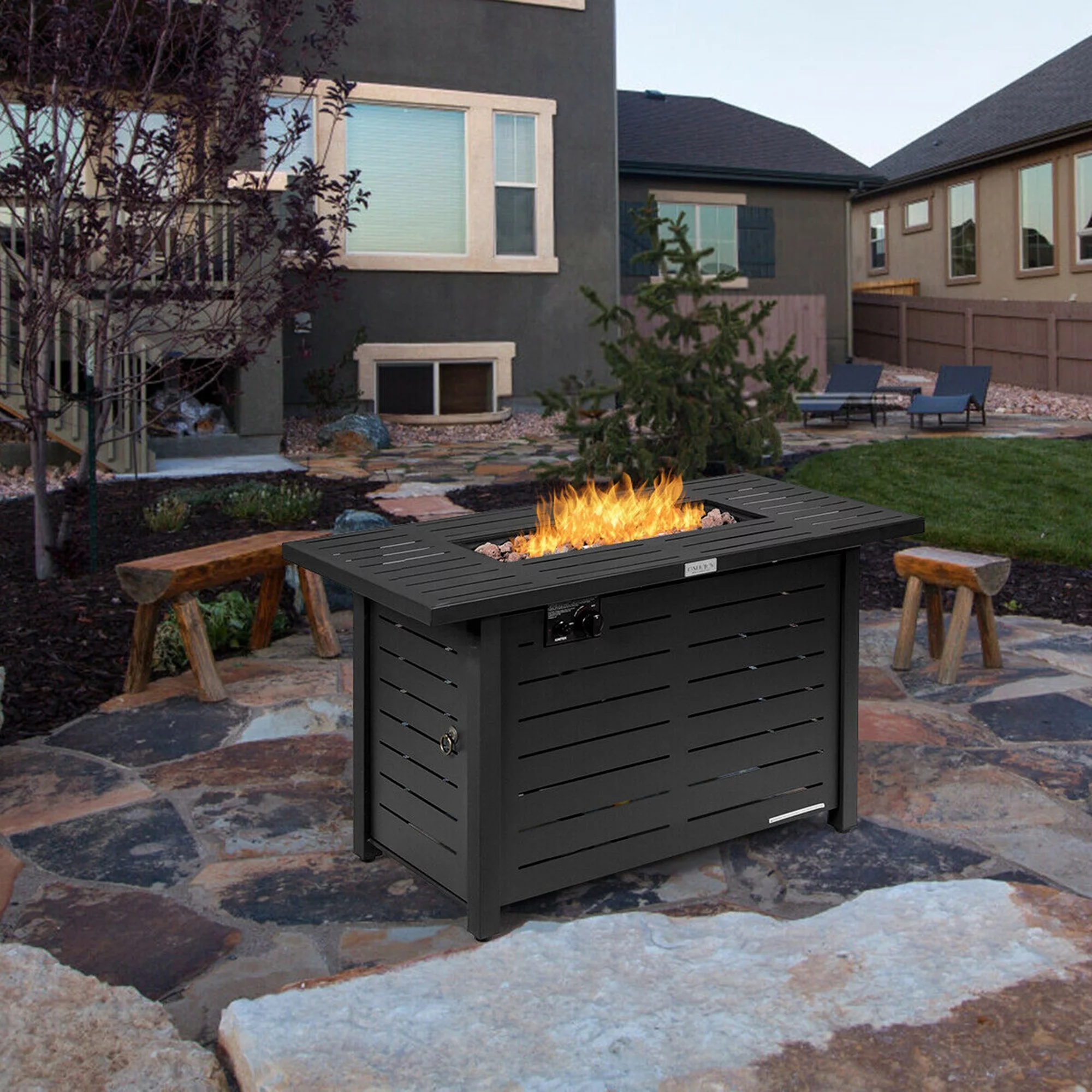 Gymax 42'' Rectangular Propane Gas Fire Pit 60,000 Btu Heater Outdoor Table W/ Cover - Womvr