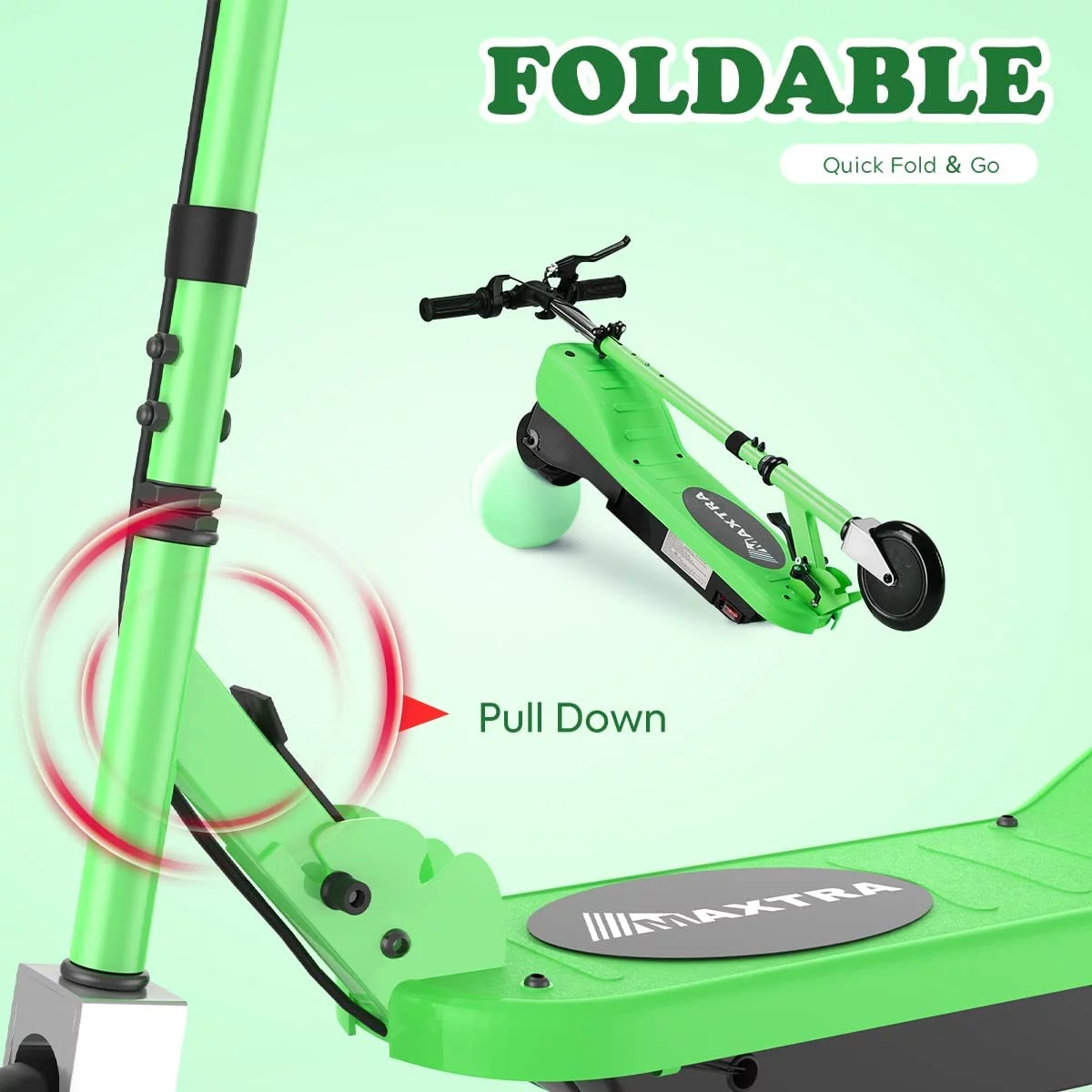 Maxtra Scooters E100 Folding Electric Scooter with Adjustable Handlebar for Kids Ages 6-12, up to 10 MPH, 155 Lbs. Max Load - Womvr