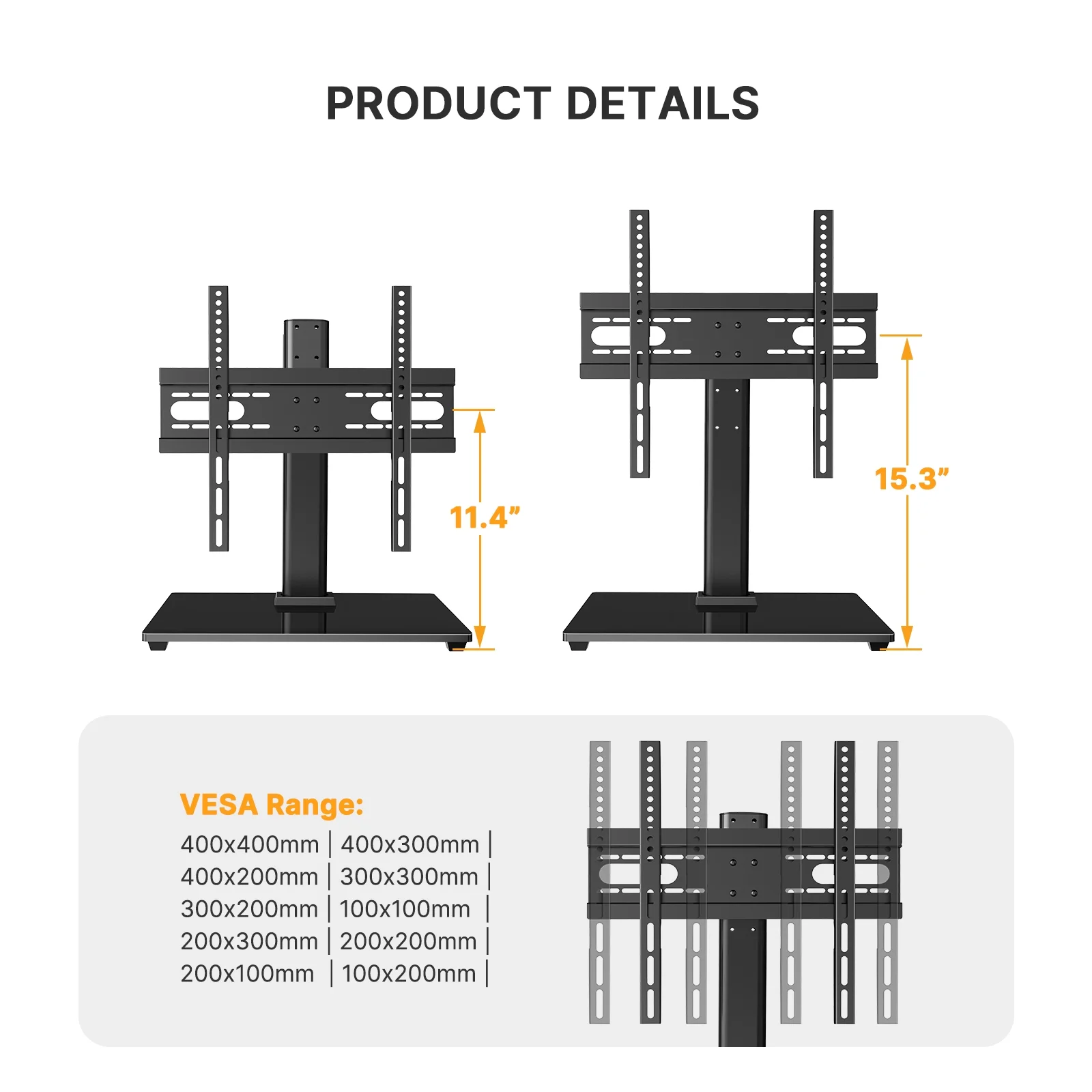 TV Stand Mount, Universal TV Stand Tabletop for 32-52 inch LCD LED TVs, Height Adjustable TV Base Stand with Tempered Glass Base Wire Management, Max 400x400mm - Womvr