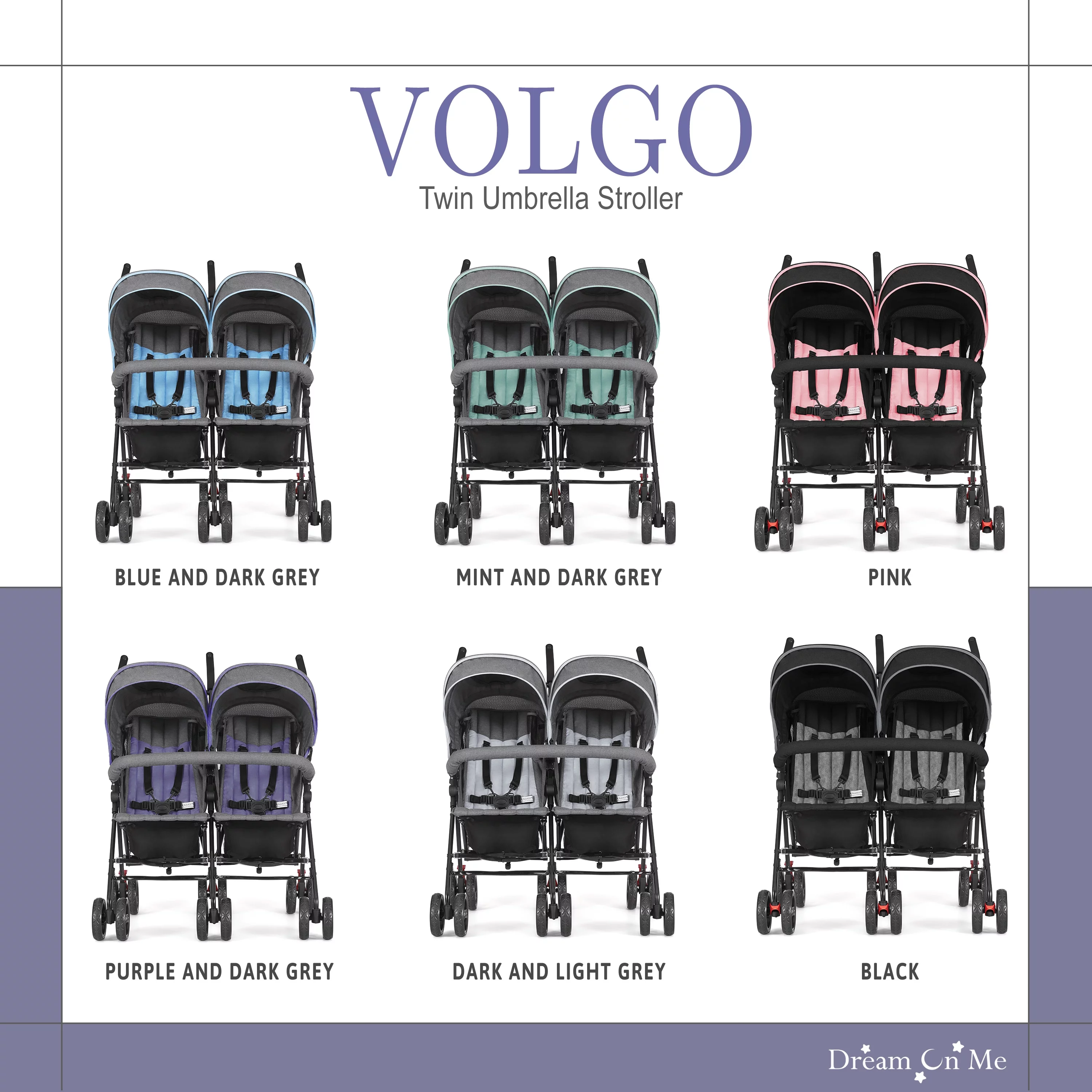 Dream On Me Vo o Twin Umbrella Stroller in Gray, Lightweight Double Stroller for Infant & Toddler, Compact Easy Fold, Large Storage Basket, Large and Adjustable Canopy - Womvr