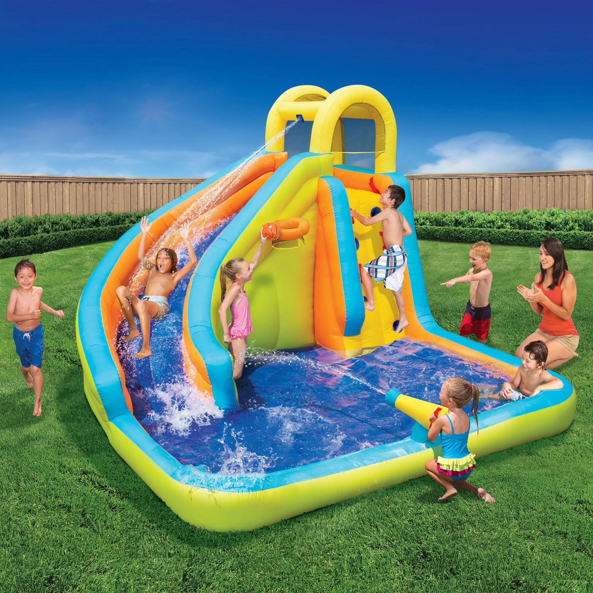 Banzai Splash 'N Blast Outdoor Backyard Inflatable Water Slide Splash Park - Womvr